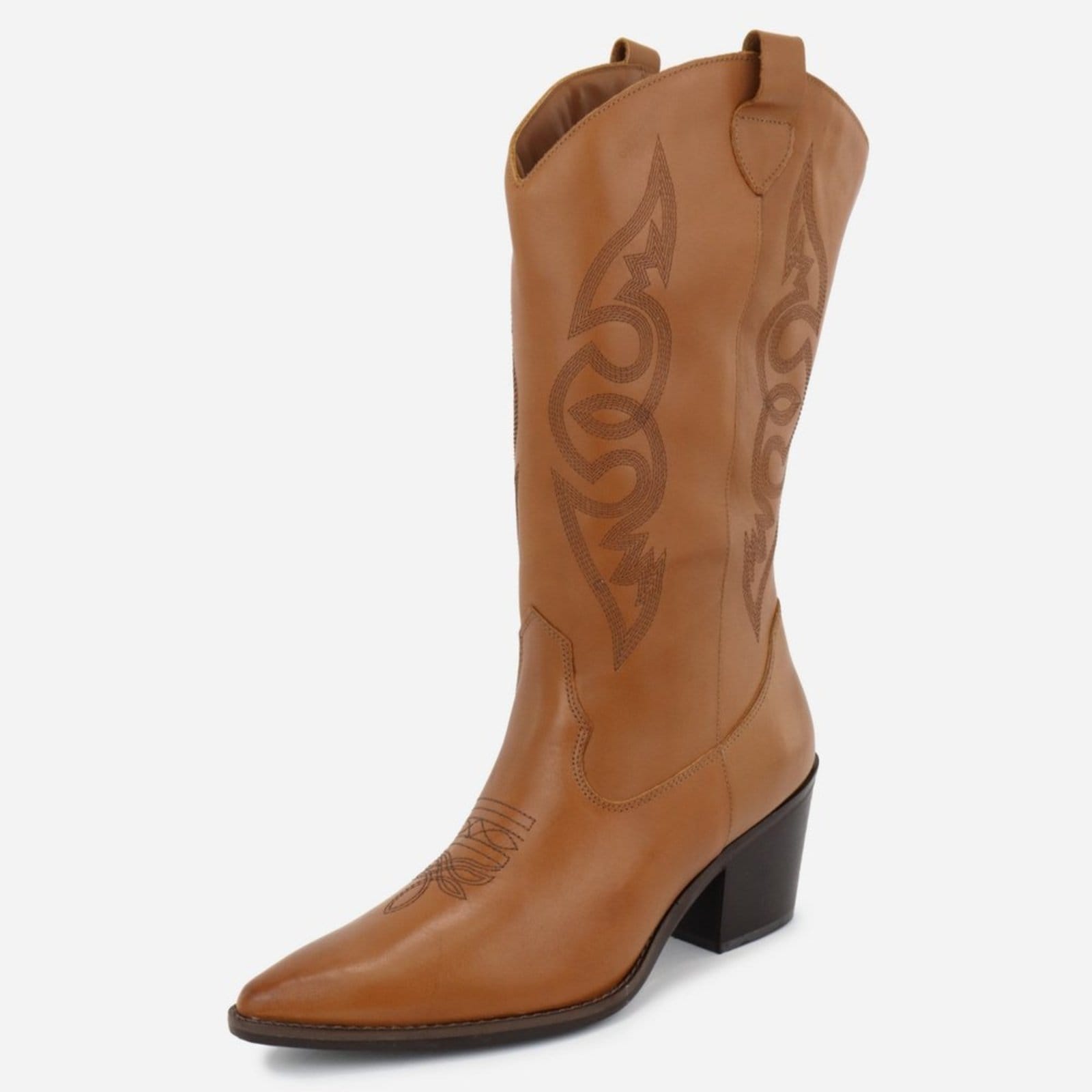 Vista principal Bota Maria Paua Store Texana Feminina Couro Moda Country Bico Fino Cowgirl MARIA PAULA amarelo