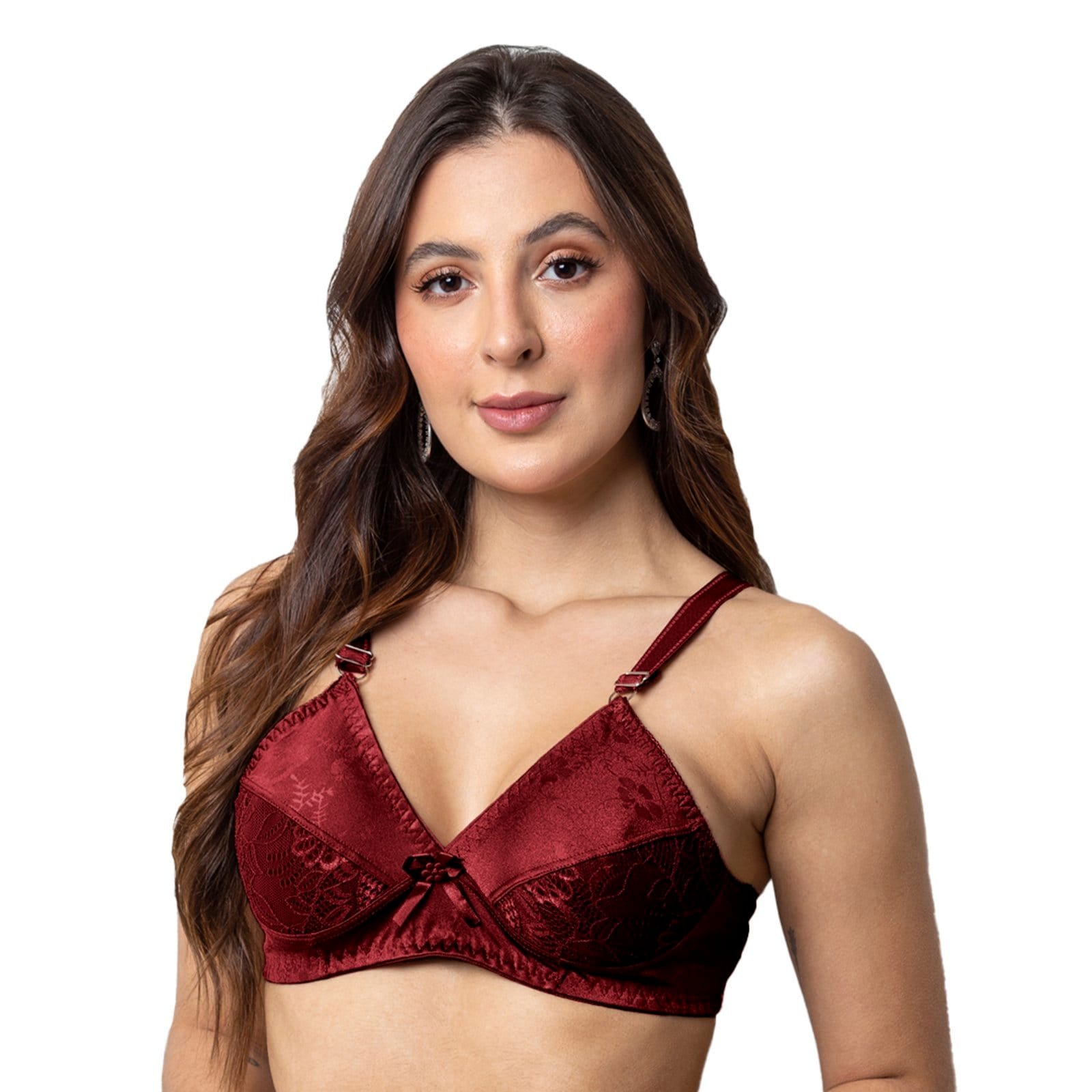 Sutiã Gabi Lingerie Sem Bojo Moda Elegante Confortável Soutien Básico Detalhado Renda Feminino Rubro