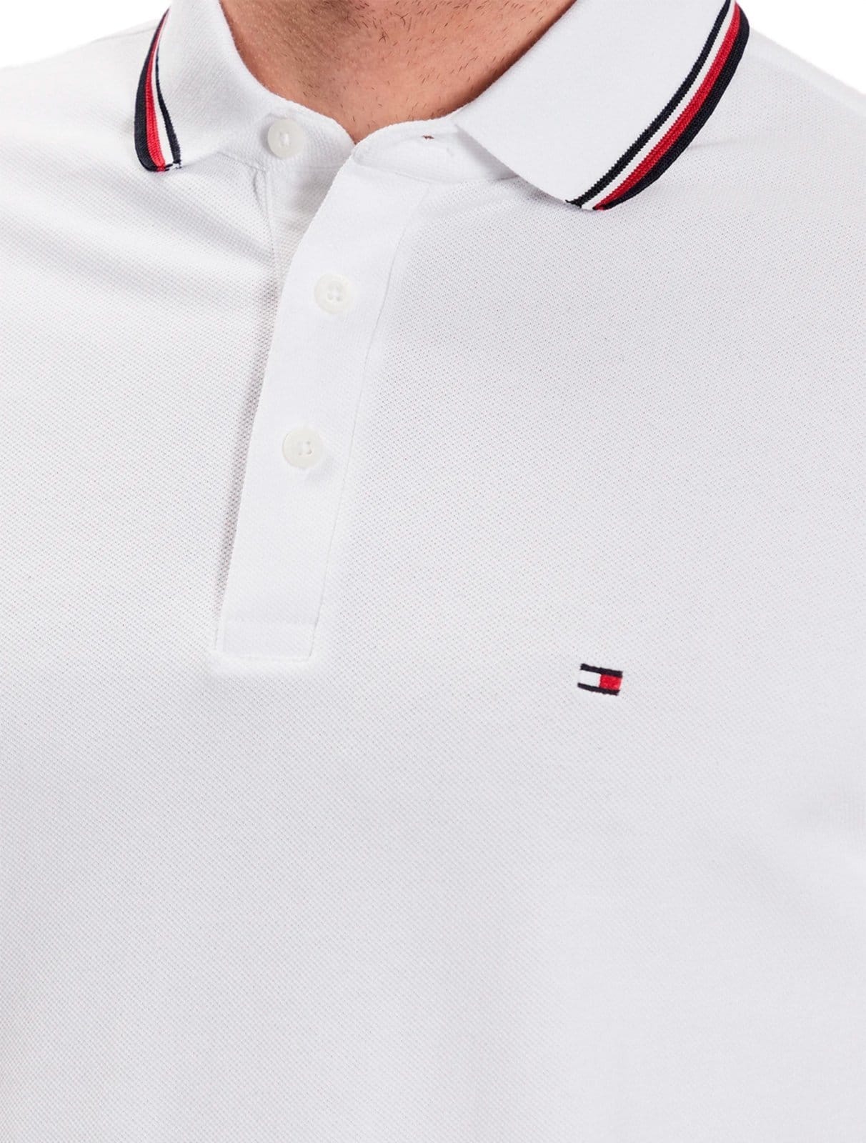 Vista 2 Polo Tommy Hilfiger Masculina Slim Piquet 1985 Tipped Slim Branca Tommy Hilfiger branco