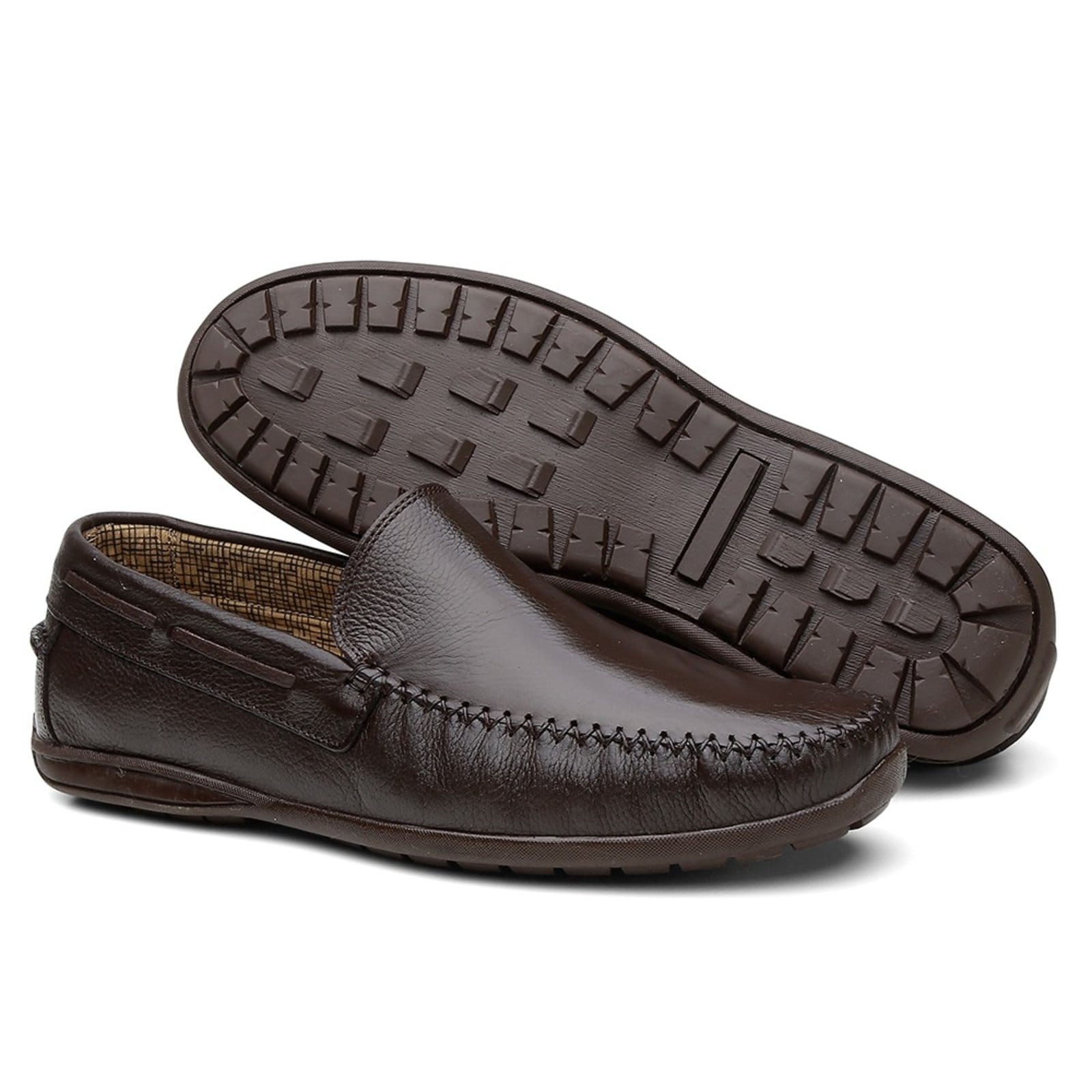 Vista 2 Mocassim Casual Centuria Tamanho Especial Couro Centuria Calçados café