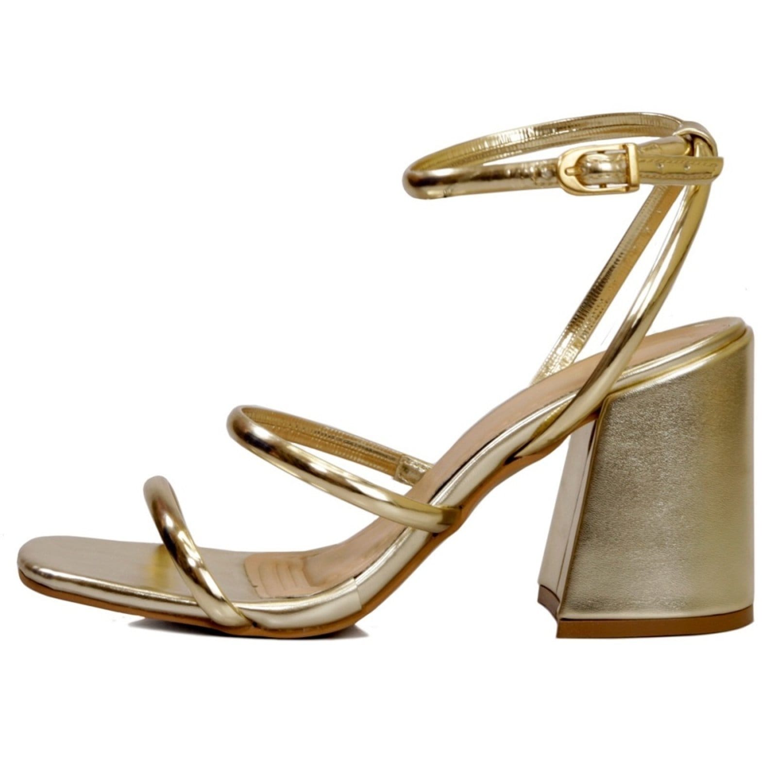 Vista 2 Sandália Feminina Tendência Salto Médio Com Tiras 12001 Napa Ouro Light Flor da Pele dourado