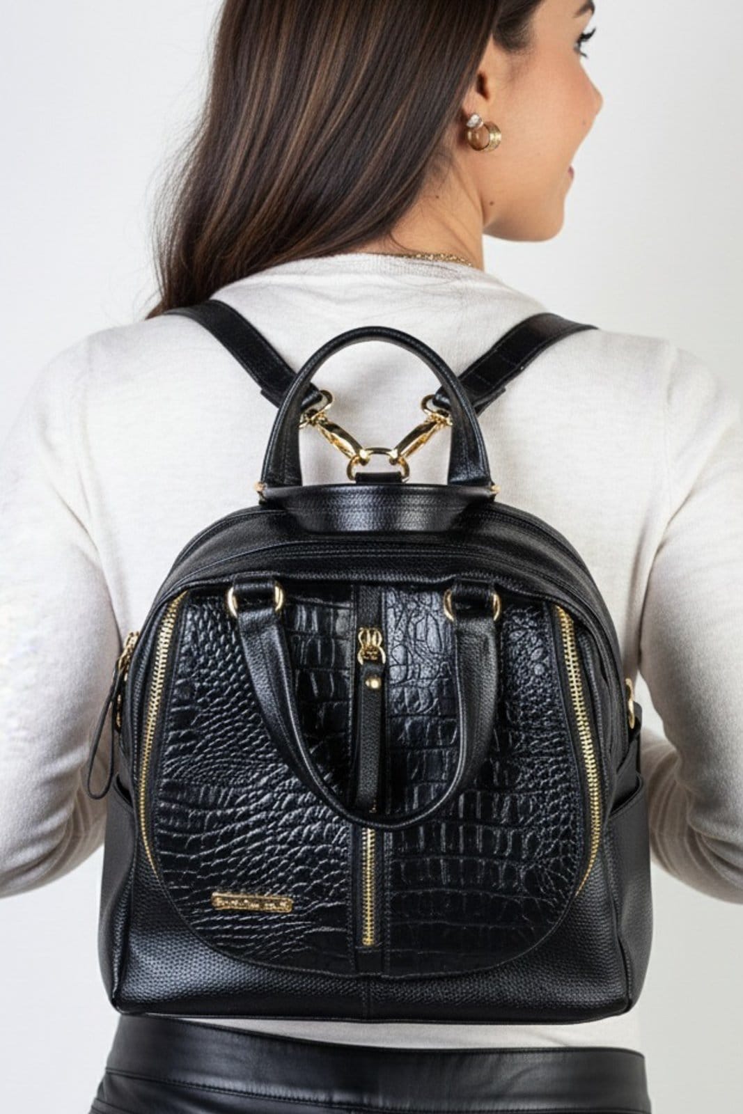 Bolsa mochila de couro croco 3 em 1 Marina