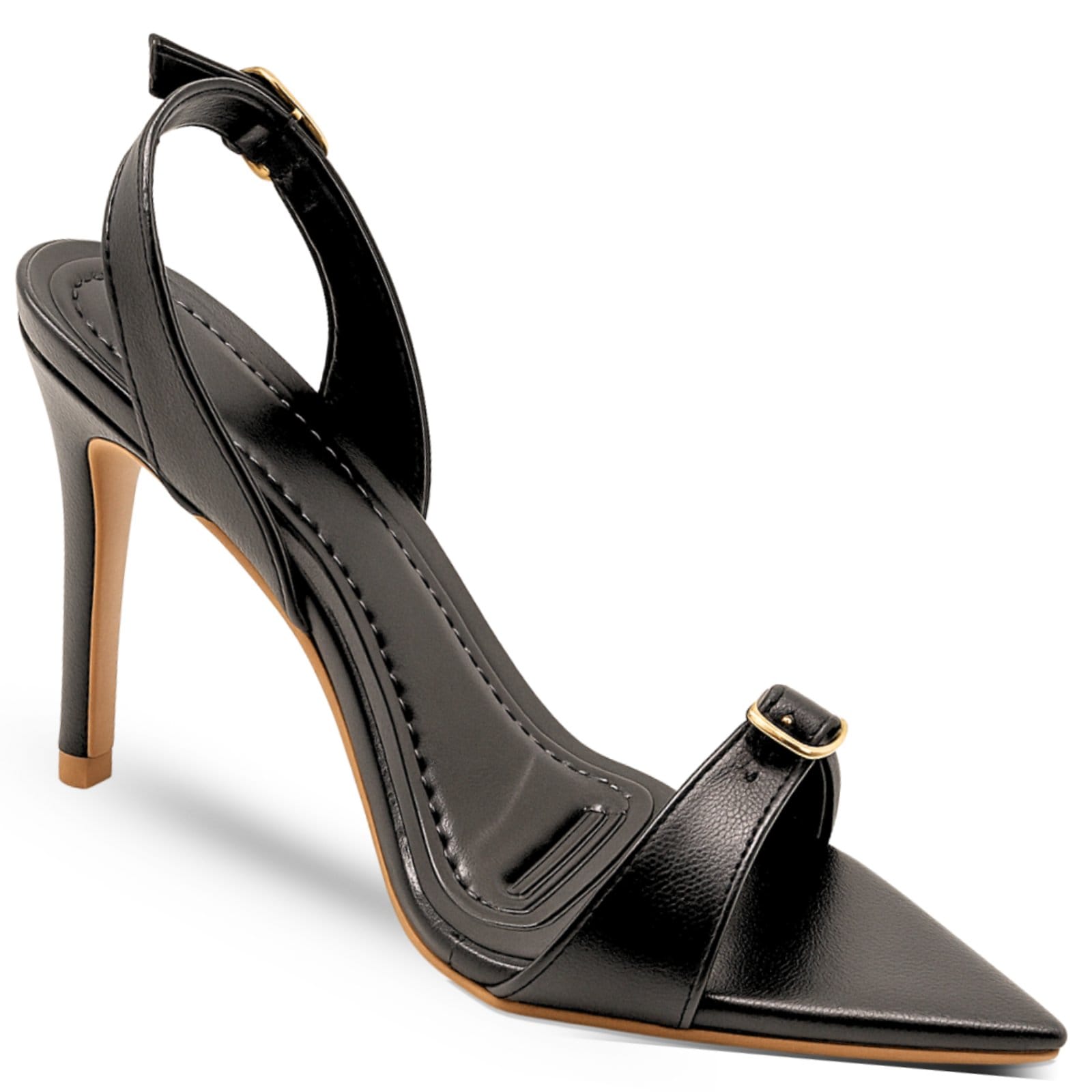 Sandalia Feminina Elegante Salto Alto Bico Folha Sling Mid Preta 6014