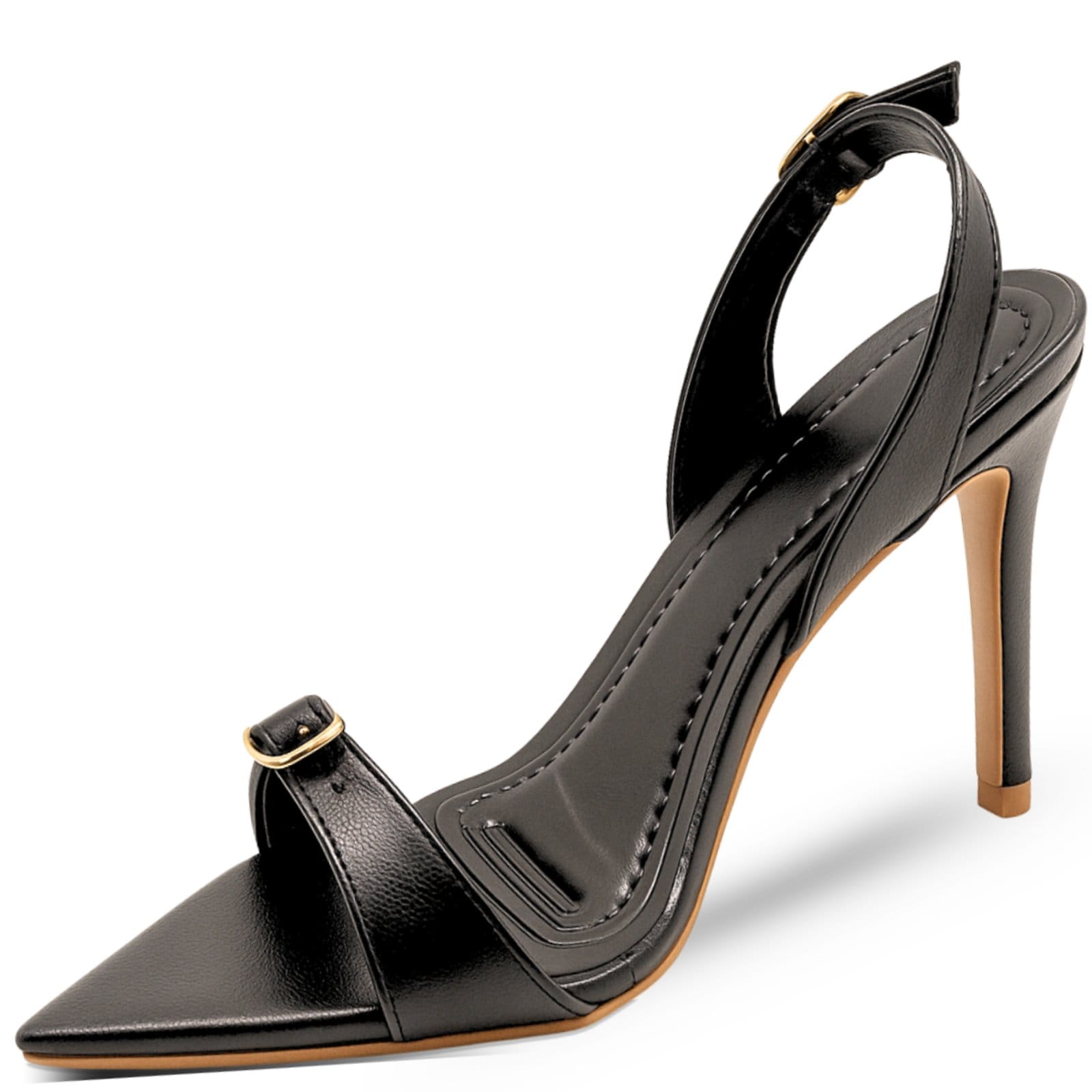 Vista 2 Sandalia Feminina Elegante Salto Alto Bico Folha Sling Mid Preta 6014 Sete Sales preto