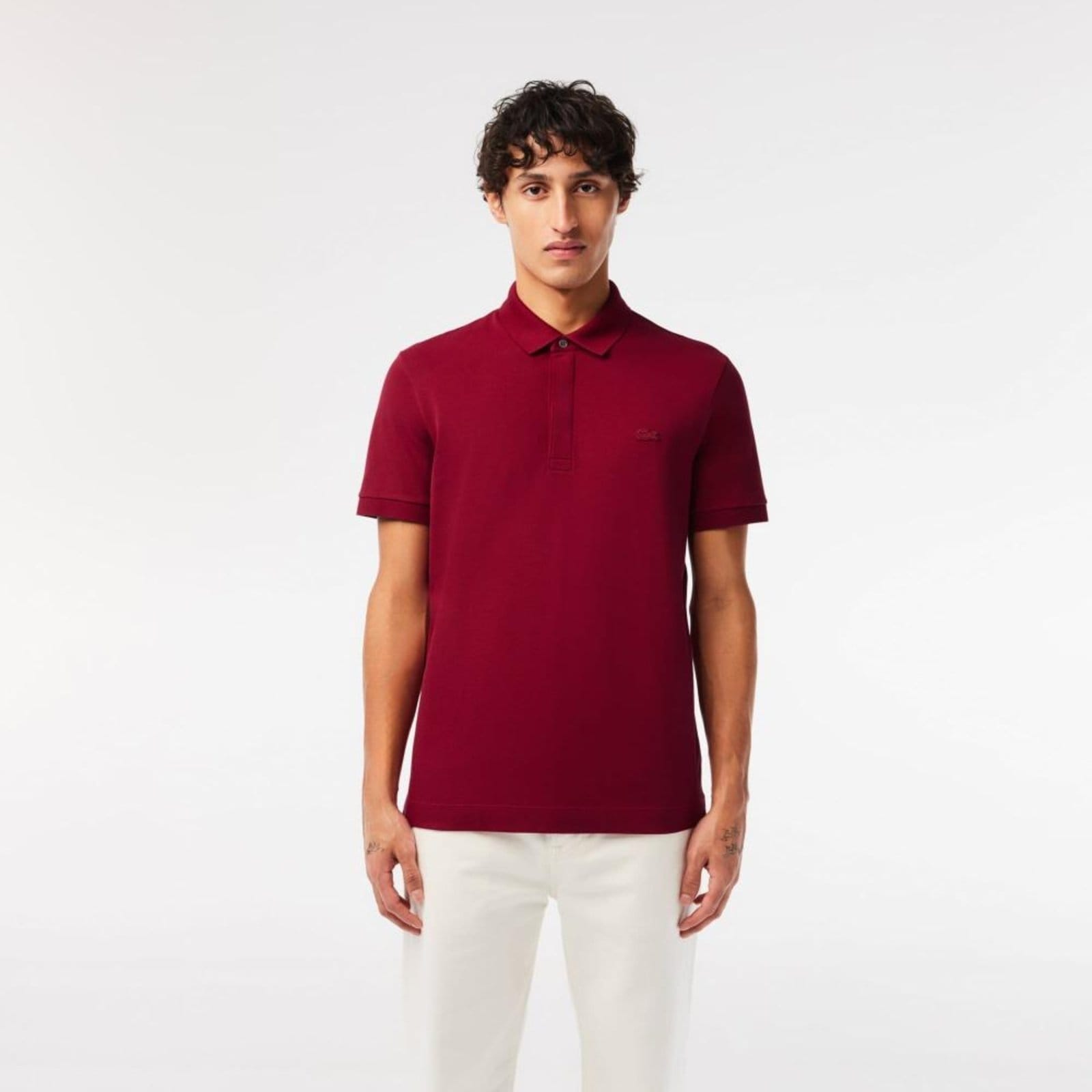 Vista principal Polo Masculina Paris em Algodão Piqué com Stretch Lacoste vinho