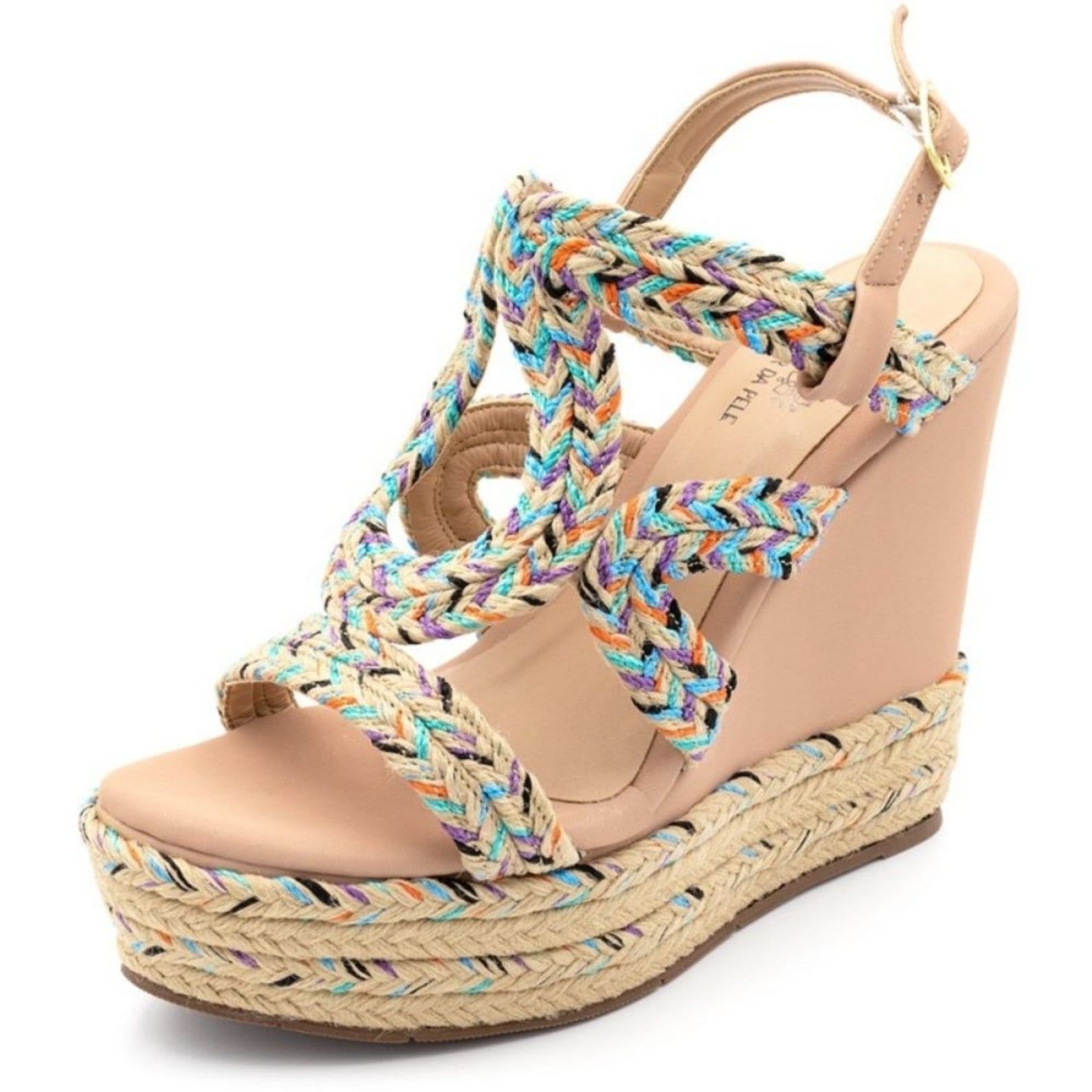 Vista 2 Sandália Feminina Anabela Napa e Corda Azul Lançamento Sete Sales nude