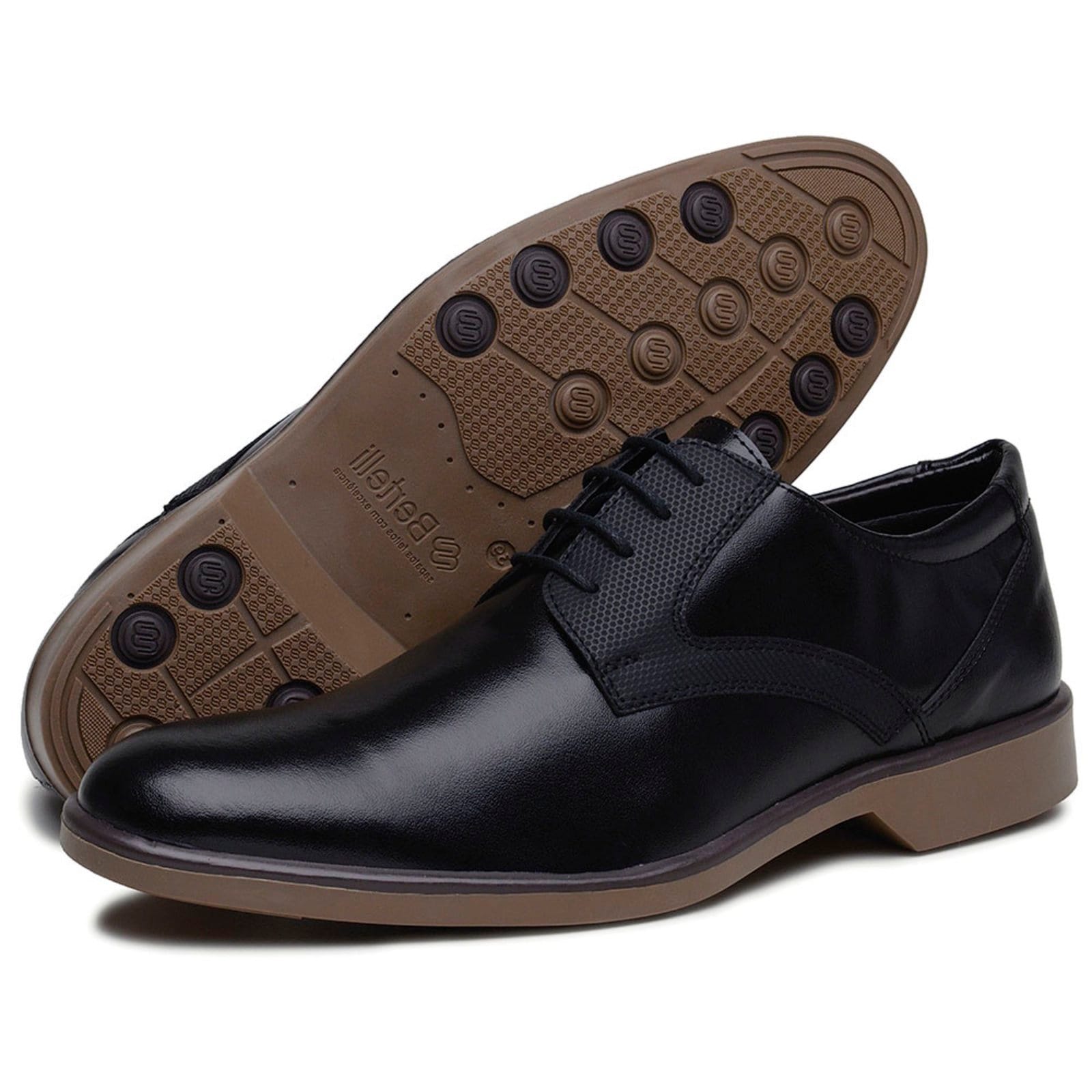 Vista 2 Sapato Social Casual Oxford com Cadarço Masculino Marrom Bia Ramos preto