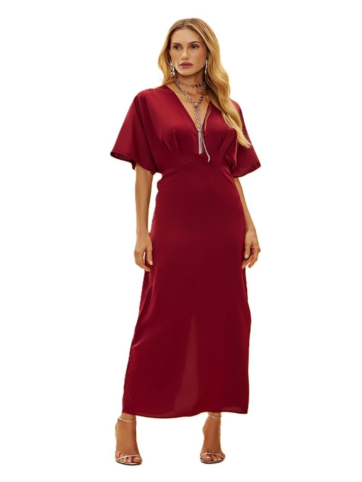 Vestido Dimy decote V Cherry Marsala