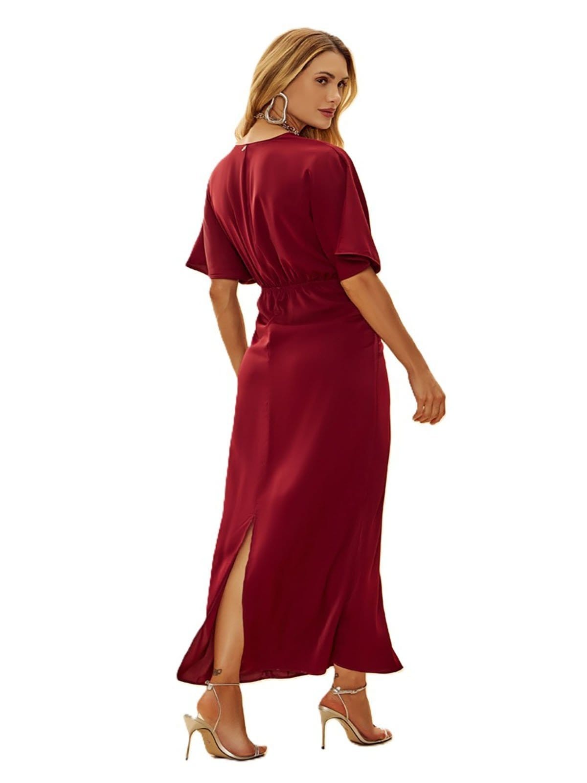 Vista 2 Vestido Dimy decote V Cherry Marsala Dimy vinho