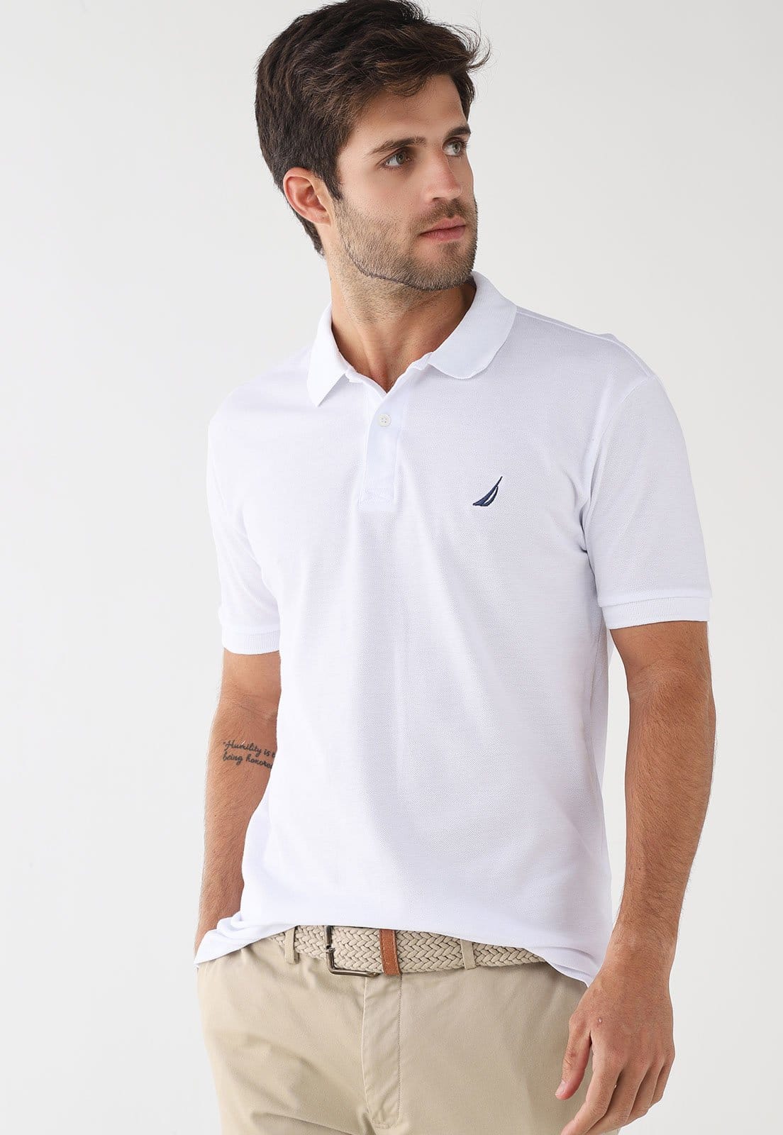 Vista principal Polo Masculina Nautica Logo Bordado Branca Nautica branco