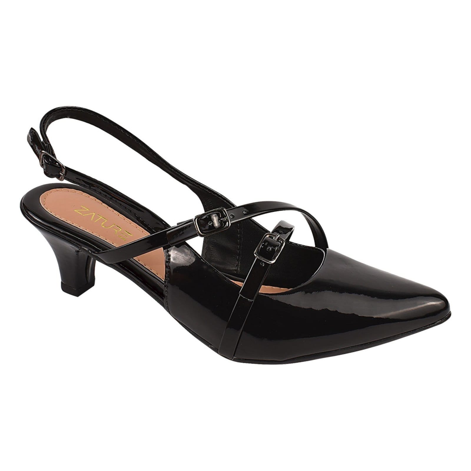 Vista 2 Scarpin Verniz Salto Médio Slingback Verniz ZATURE STORES preto