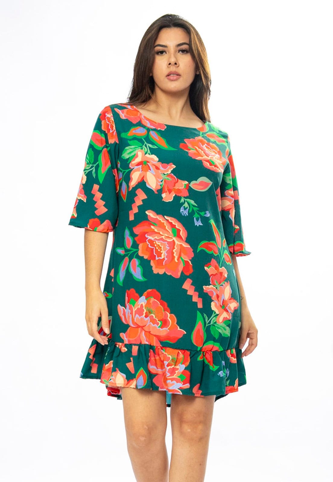 Vista 2 Vestido Amazonia Vital Curto Viscose Estampa Explosão Floral Amazonia Vital estampado/laranja/vermelho