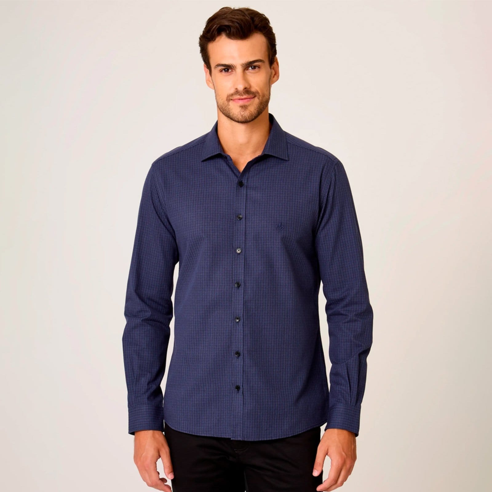 Camisa Dudalina Slim Xadrez Ou26 Marinho Masculino