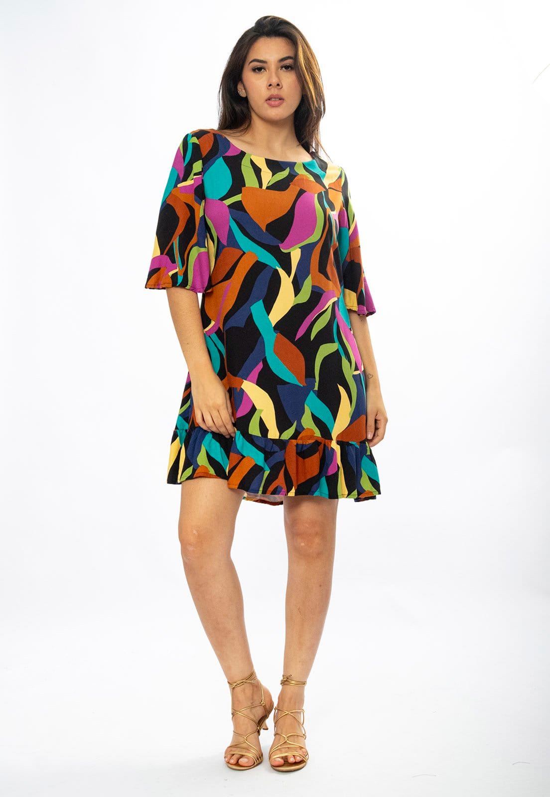 Vista 2 Vestido Curto Viscose Estampa Aurora Urbana Cabanafree azul/estampado/marrom/roxo