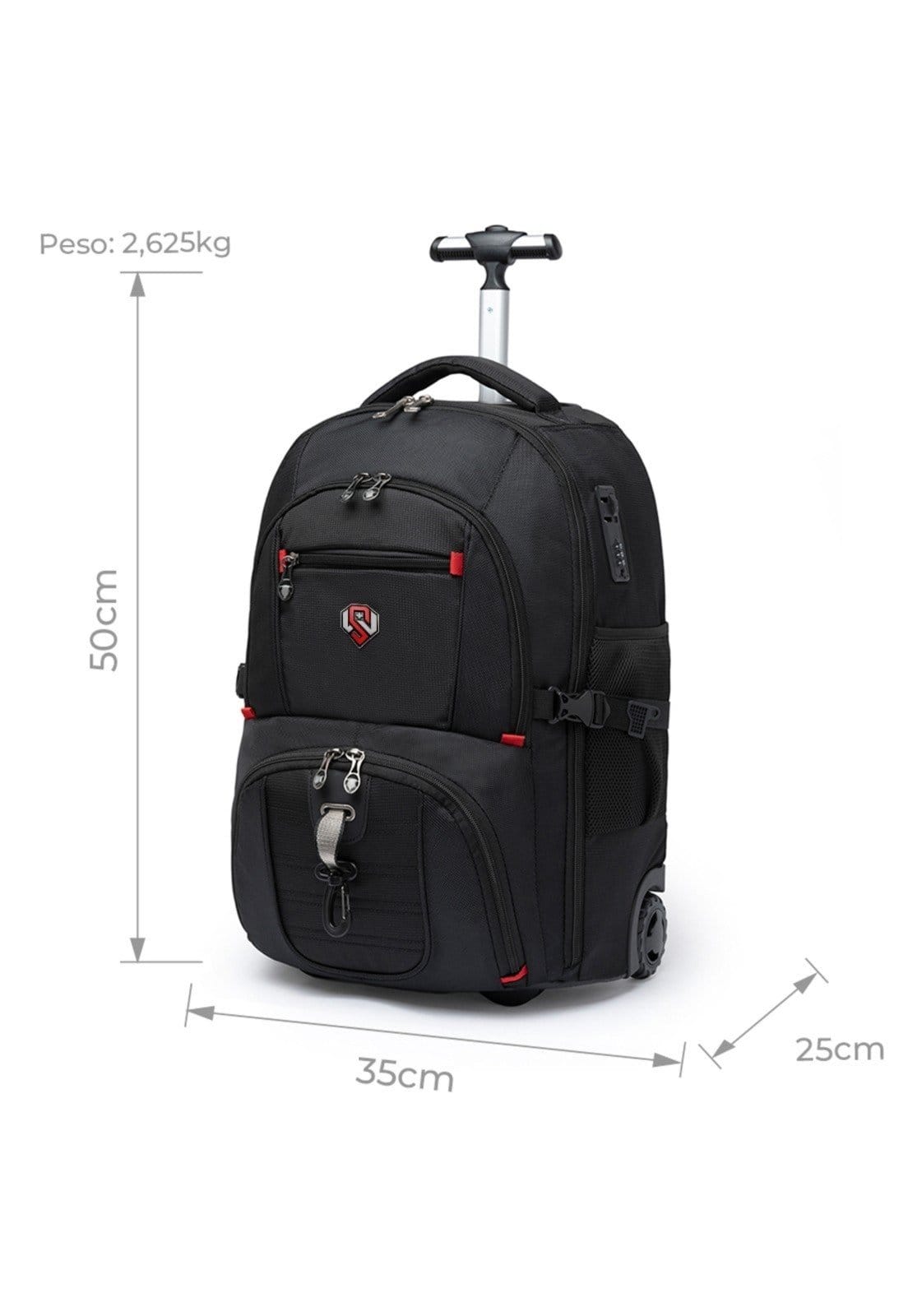 Vista 2 Mochila Executiva Carrinho Swissport Reforçada Swissport preto