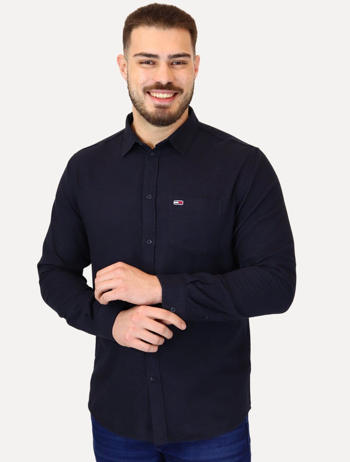 Vista principal Camisa Tommy Jeans Masculina Regular Flannel Pocket Tommy Jeans azul marinho