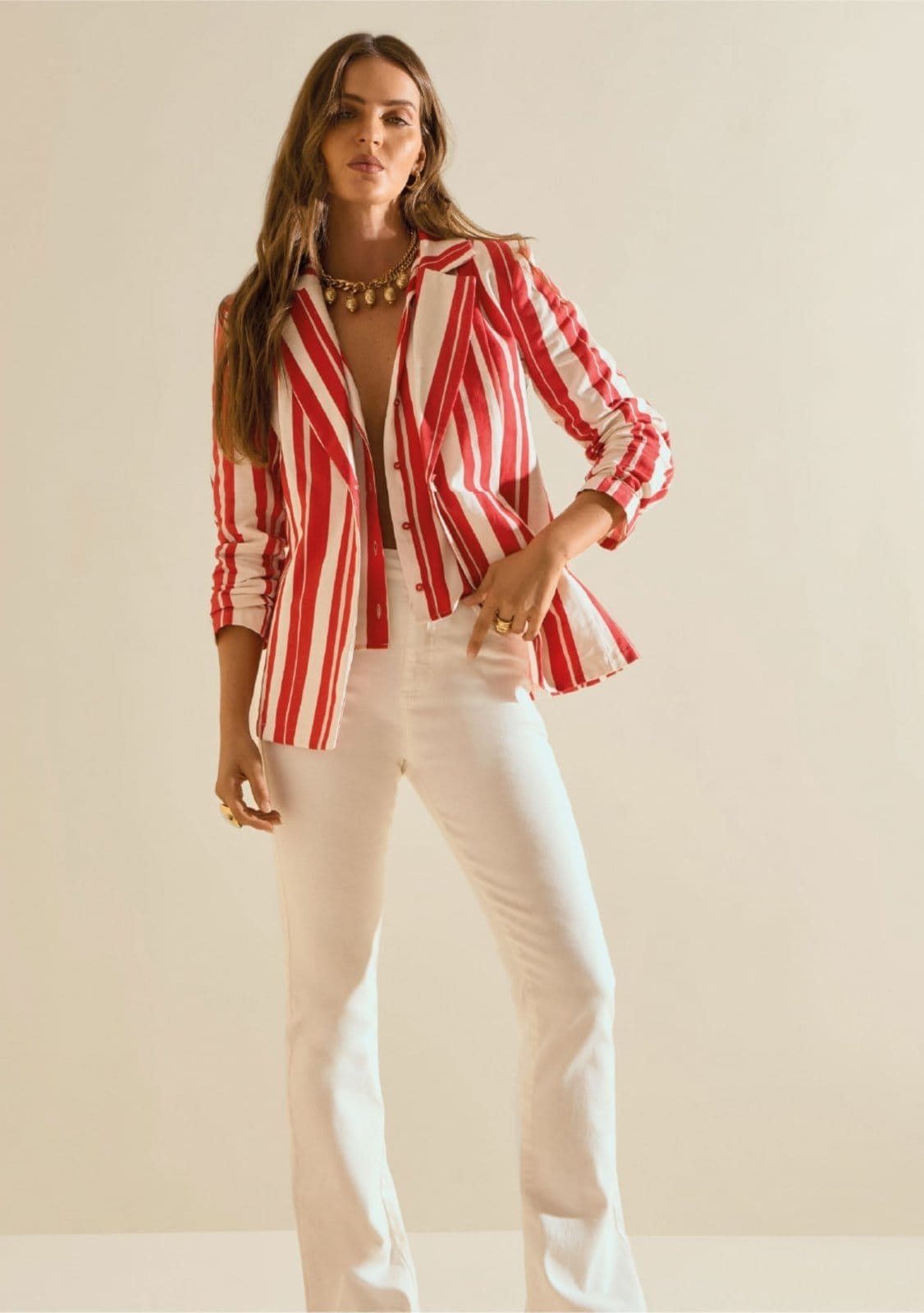 Vista principal Calça Morena Rosa Boot Cut Alta Off Off-white Morena Rosa off-white rosa