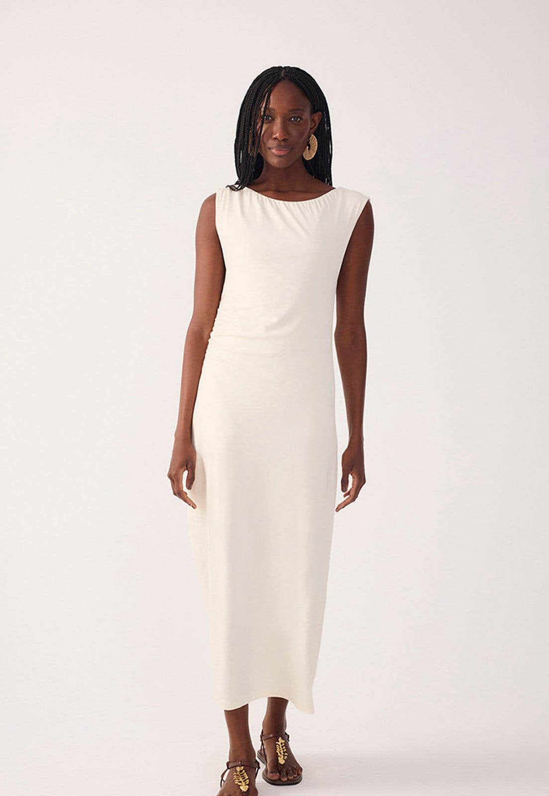 Vista principal Vestido Feminino Dress To Midi Malha Crepe Ombro a Ombro Dress to branco