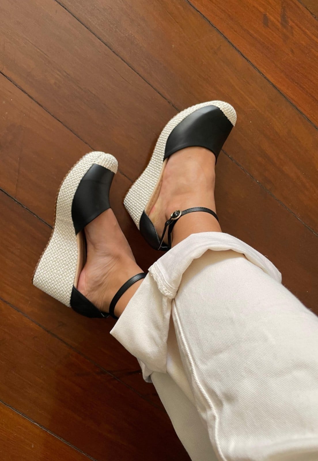 Sandália Plataforma Confort Atalia Shoes Linhão Trançado Napa Preta Bico Fechado