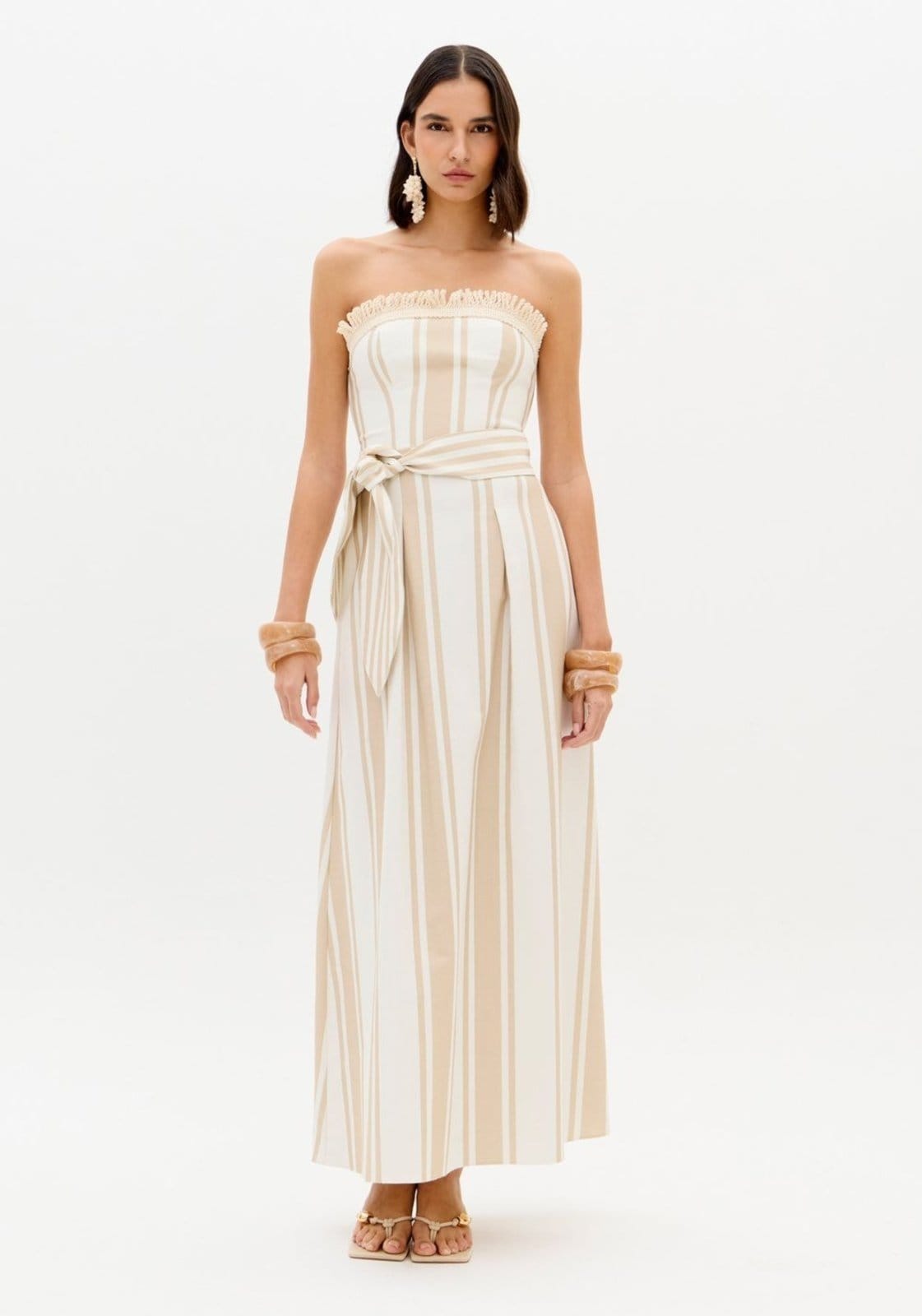 Vista principal Vestido Longo Sem Alças Com Faixa Lança Perfume bege