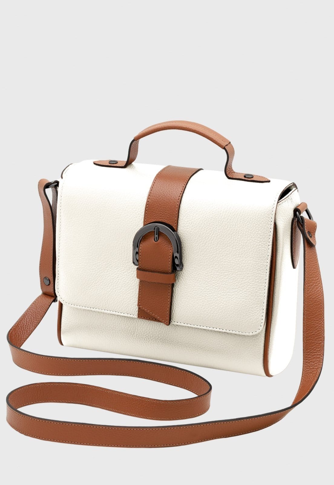 Bolsa Transversal Couro Mariart Sauípe Off White/Camel