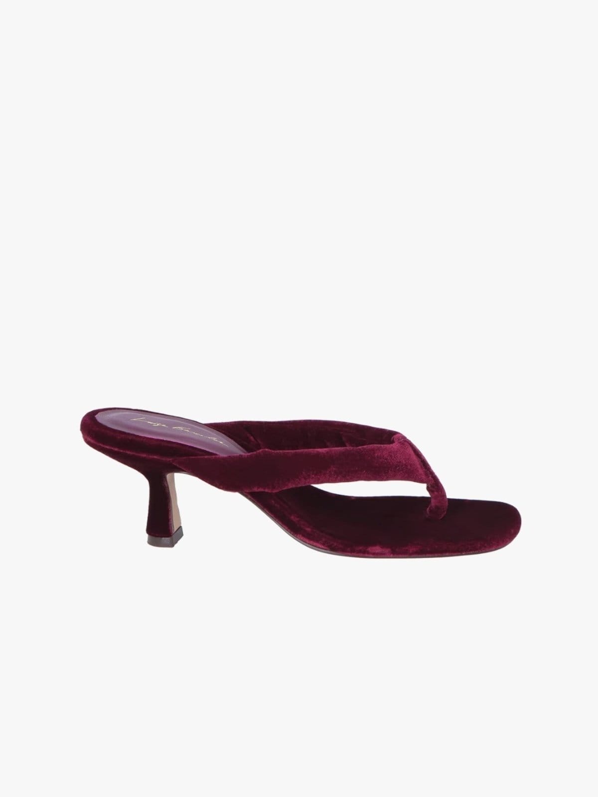 Vista 2 Sandália De Dedo Salto Fino Em Veludo Luiza Barcelos vinho
