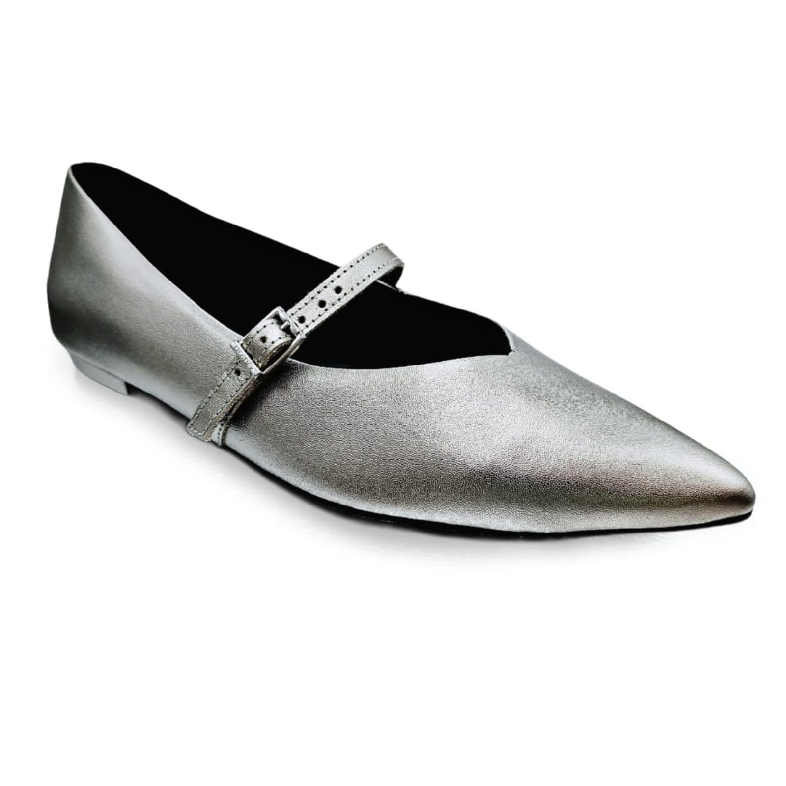 Vista 2 Sapatilha Usaflex Feminina Bico Fino Estilo Boneca Mary Jane Aço Usaflex prata