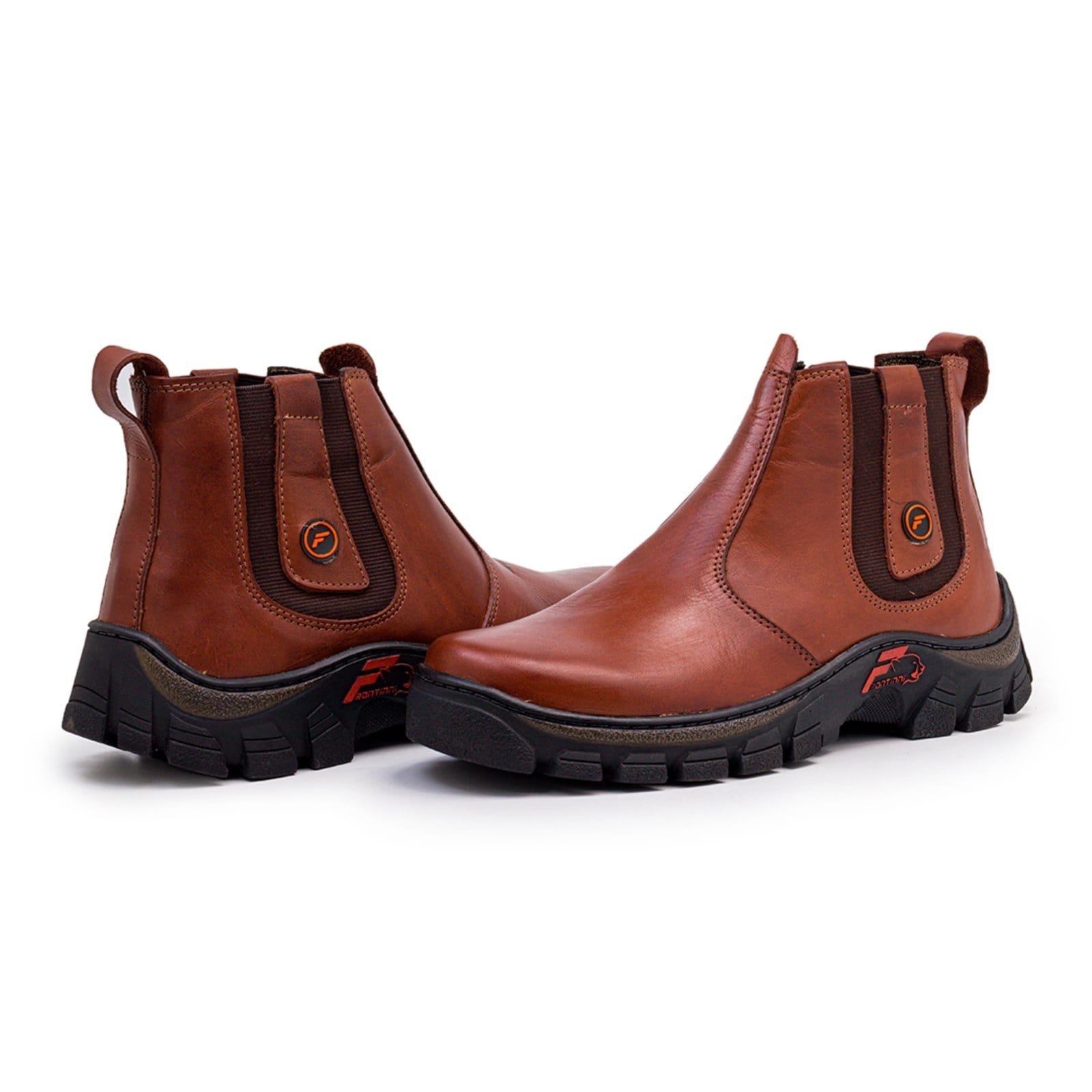 Vista 2 Botina Masculina Tratorada em Couro Palmilha Gel Ortopédica Conhaque ZAFREM caramelo