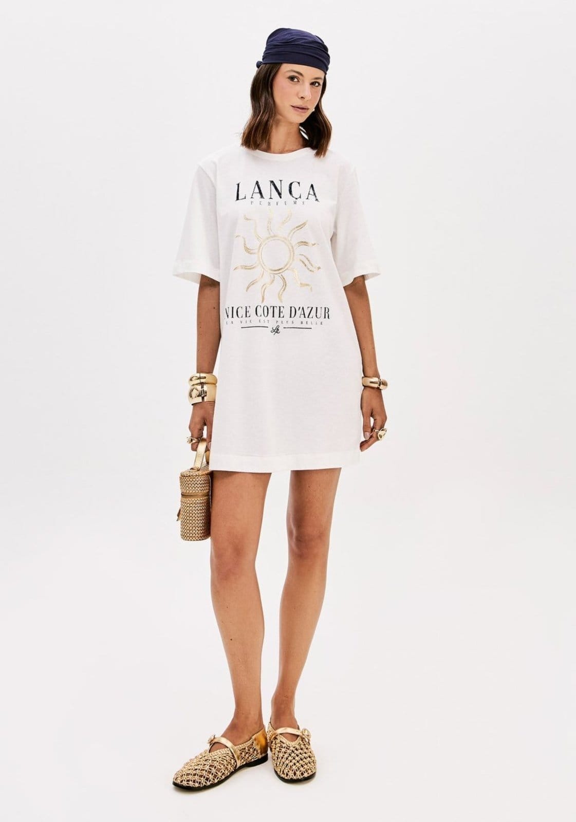 Vista 2 Vestido T-dress Manga Curta Com Estampa Lança Perfume branco
