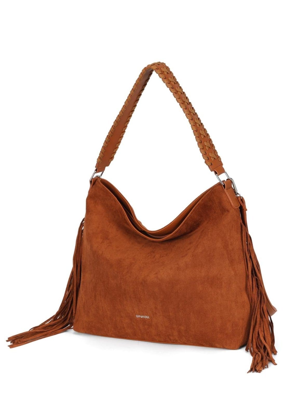 Vista 2 Infantil - Bolsa Hobo Média de Ombro em Camurça com Franja Up4you Up4you caramelo