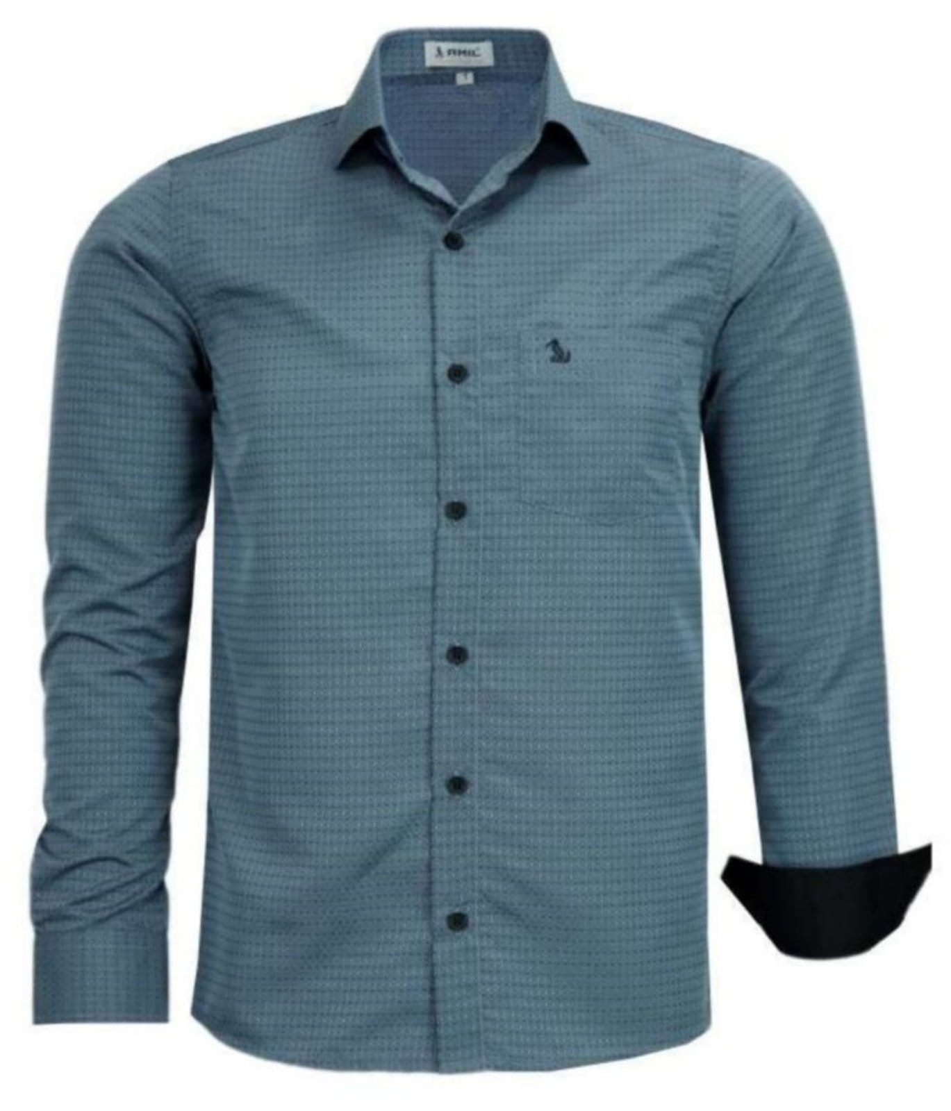 Camisa Social Amil Comfort Gets Macia Poliéster Fácil de Passar Manga Longa Cor Jeans