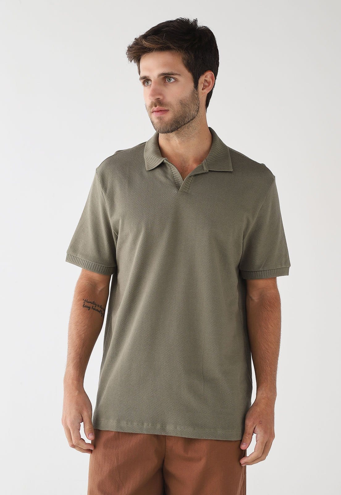 Camisa Polo Masculina Hering Malha Piquet Oliva