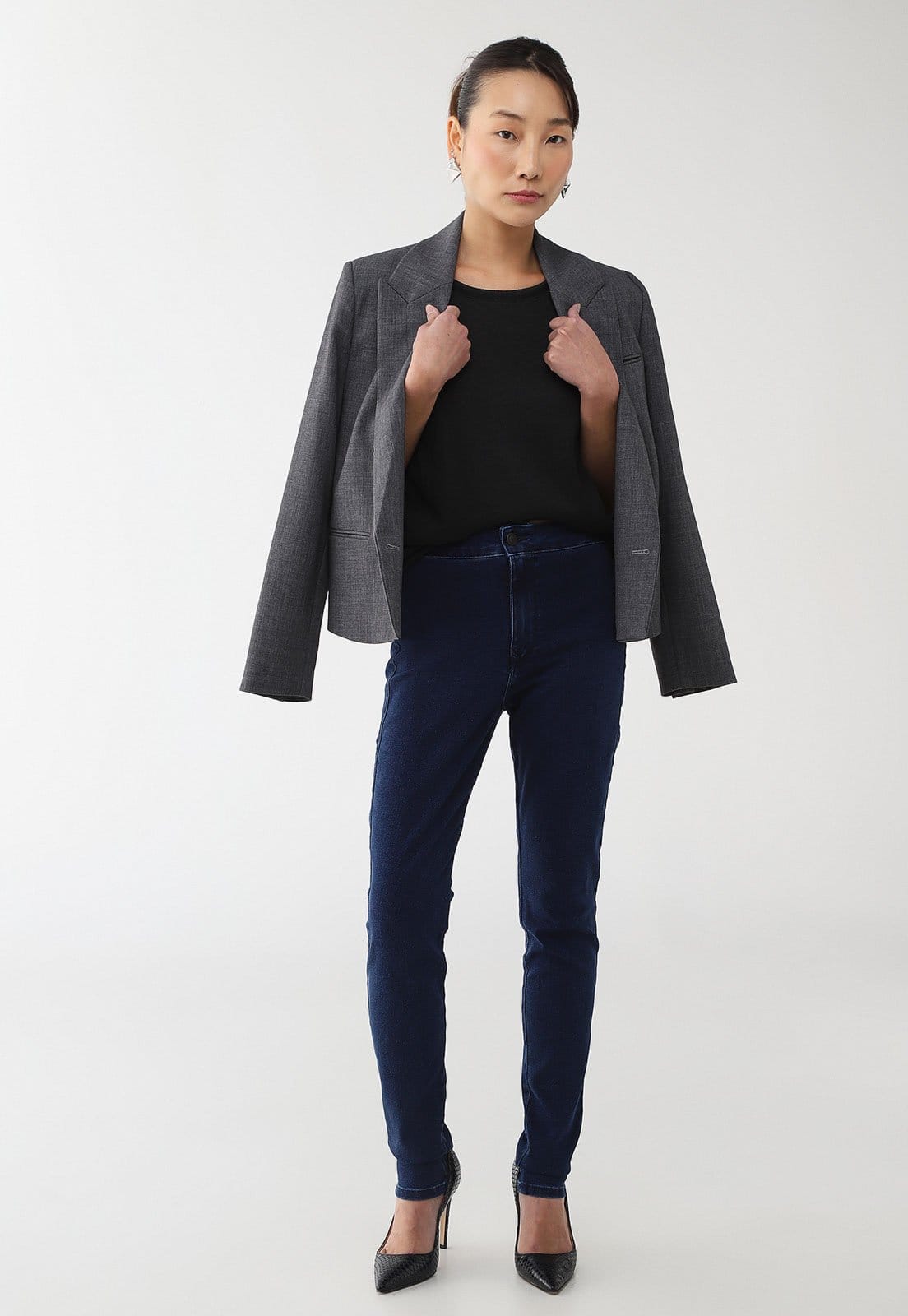 Vista 2 Calça Jeans Feminina Lez a Lez Skinny Cintura Alta Escura Lez a Lez azul