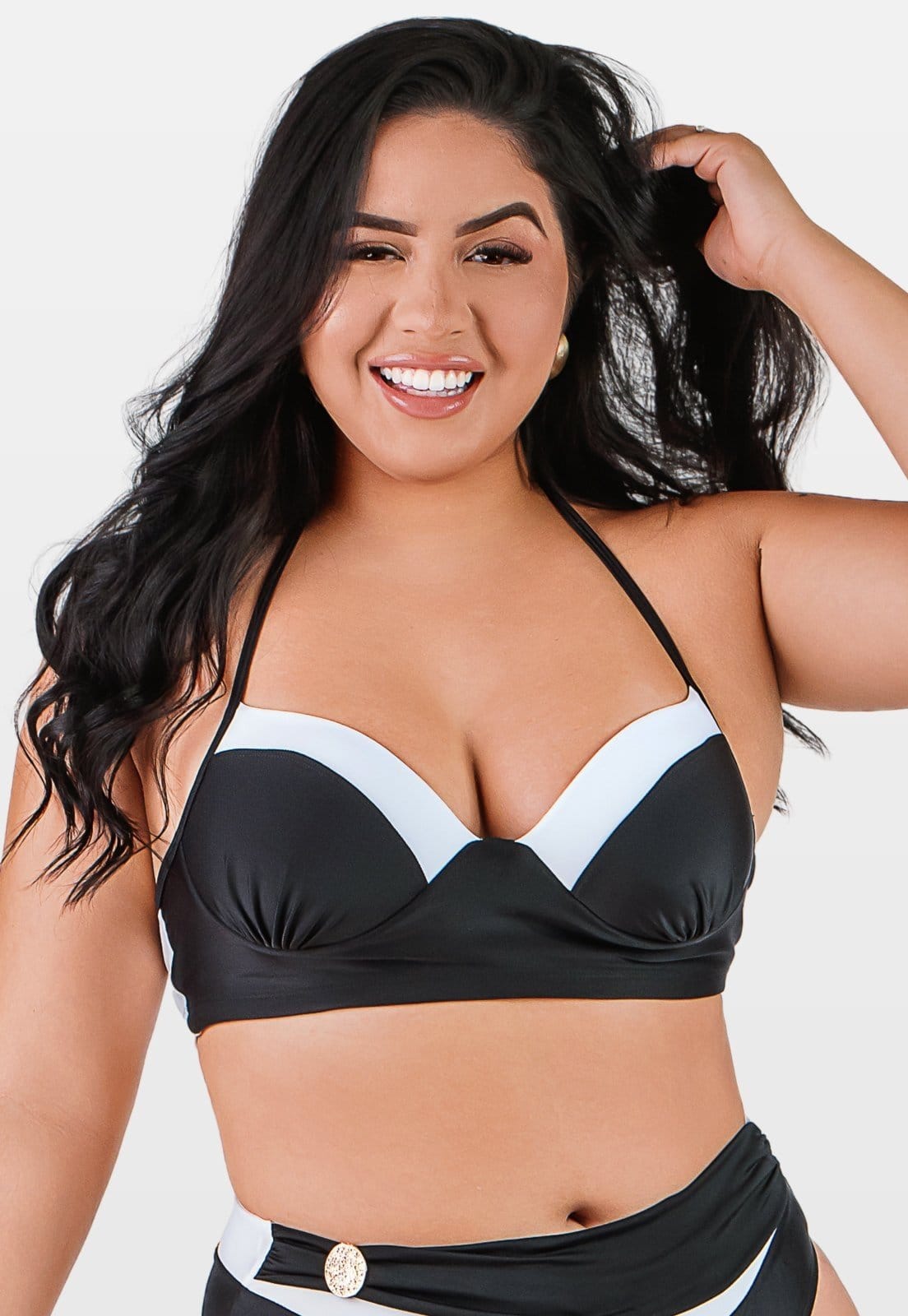 Vista principal Top Biquíni Com Bojo Meia Taça Preto e Plus Size Summer Soul branco