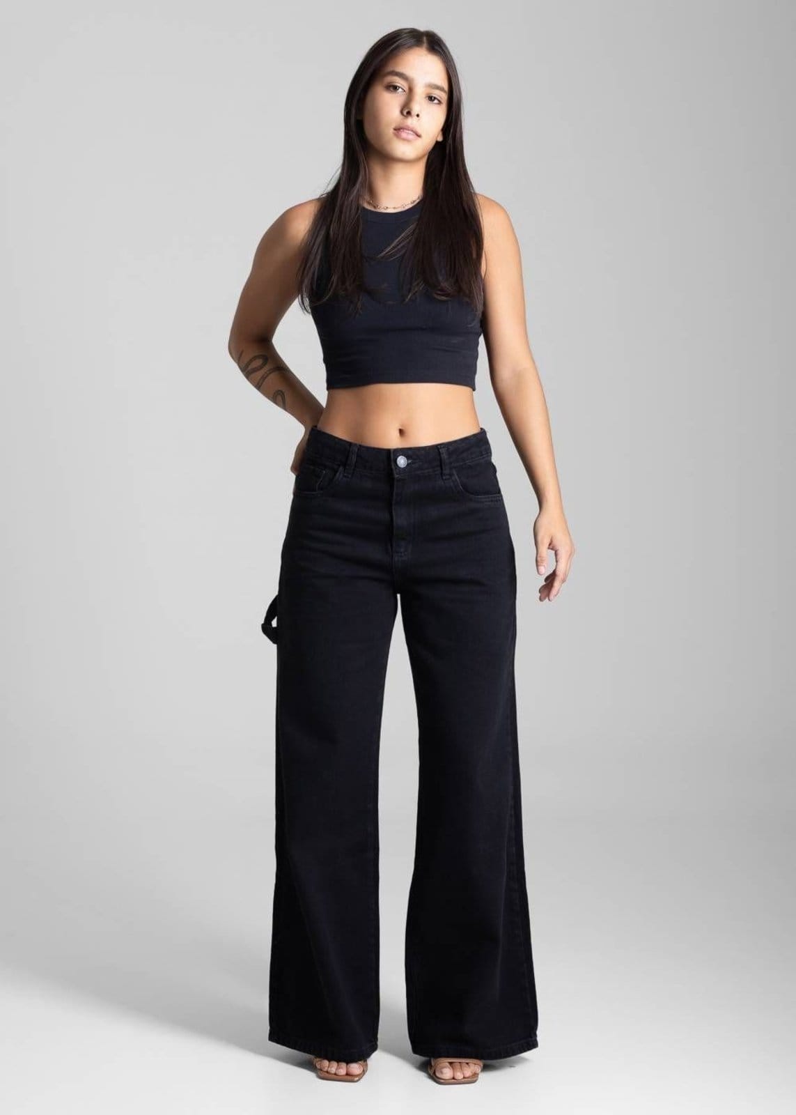 Vista 2 Calça Jeans Sawary Wide Leg - 282261 Sawary preto
