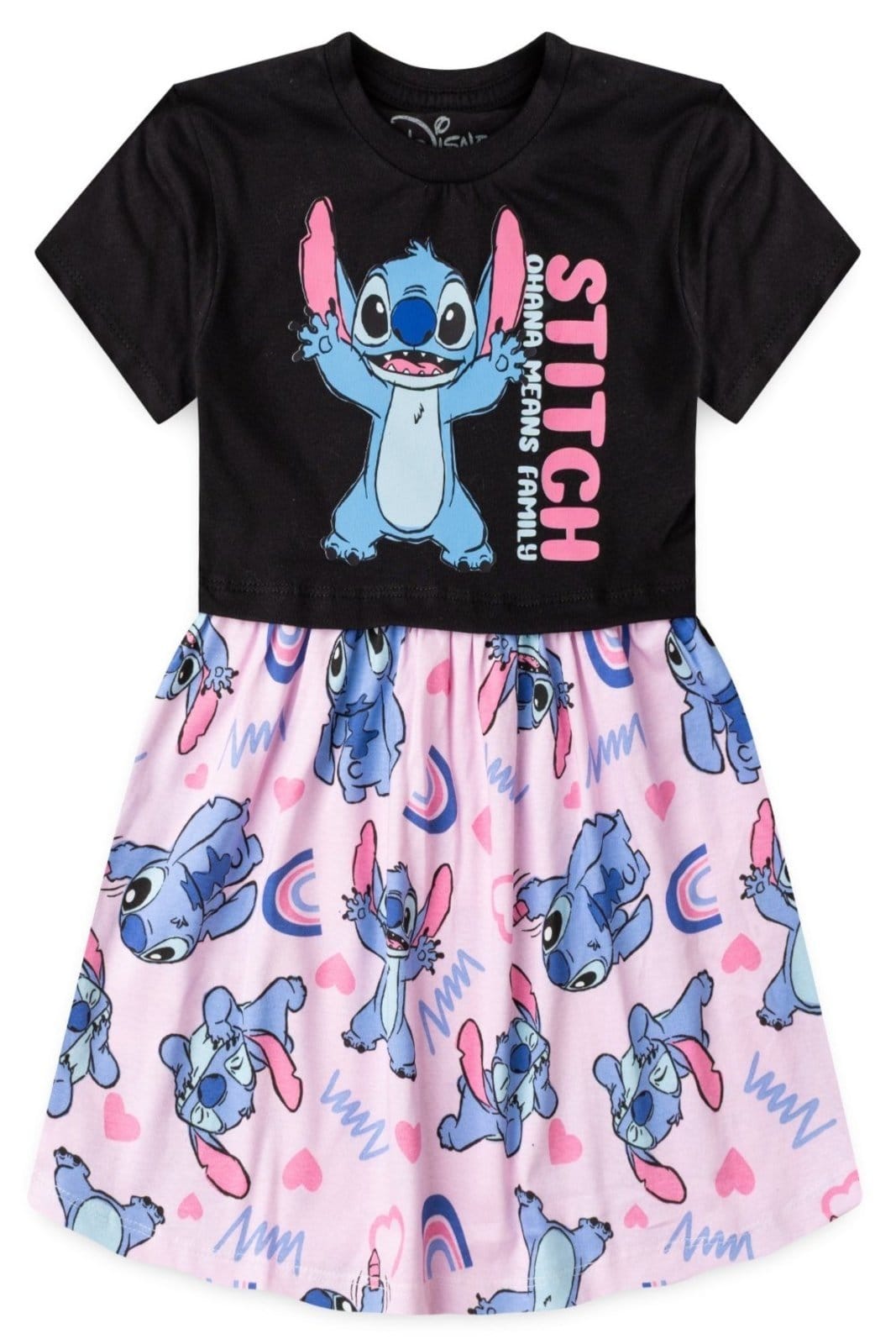 Vista 2 Infantil - Vestido Disney Feminino Estampado Stitch Disney preto
