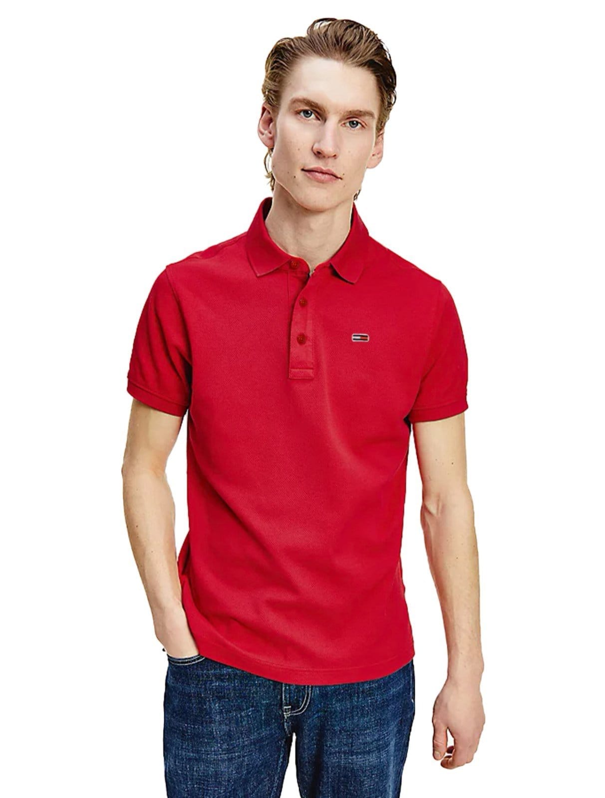 Polo Tommy Jeans Masculina Regular Original Fine Piquet Vermelha