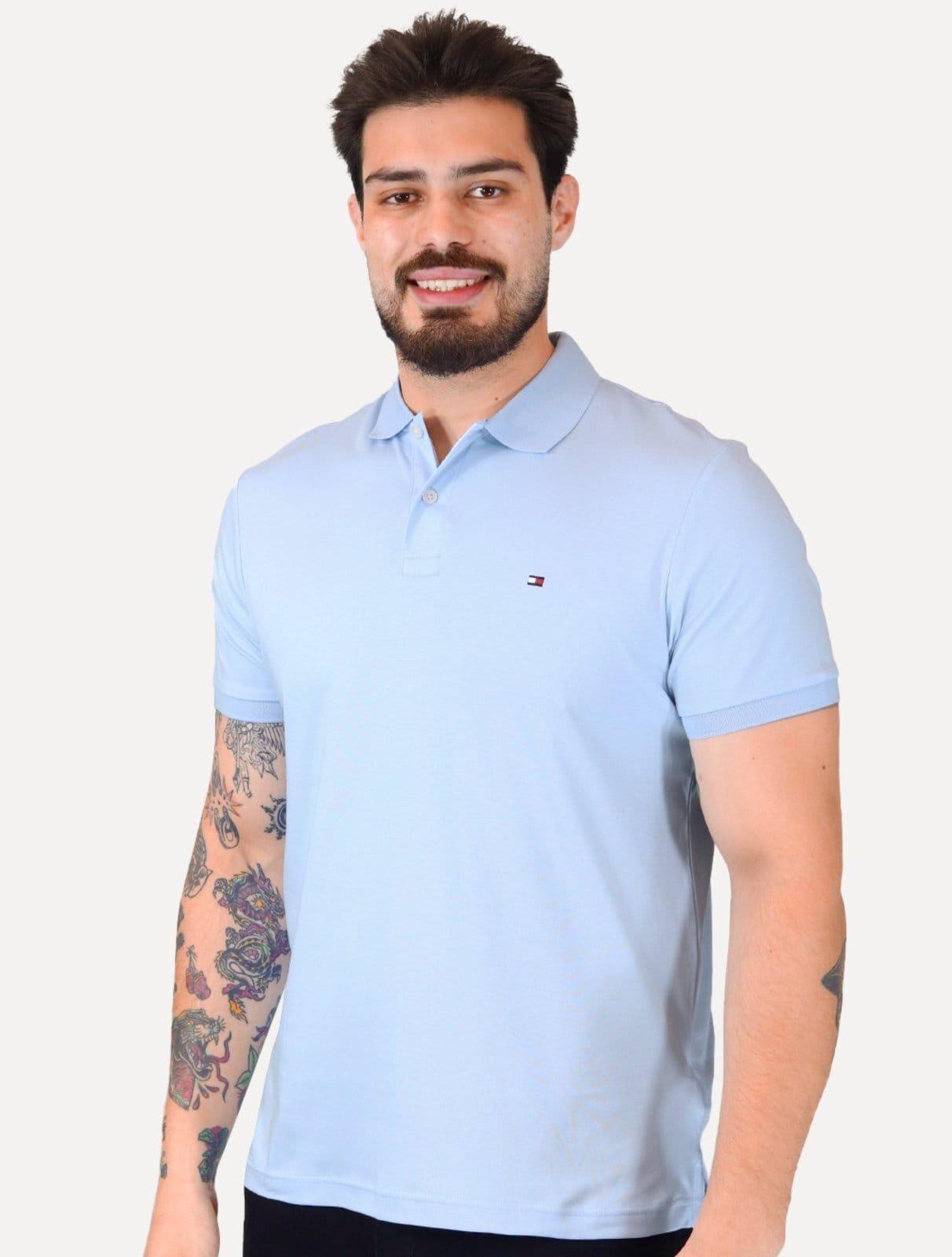 Vista principal Polo Tommy Hilfiger Masculina Malha Liquid Cotton Seasonal Caribe Tommy Hilfiger azul