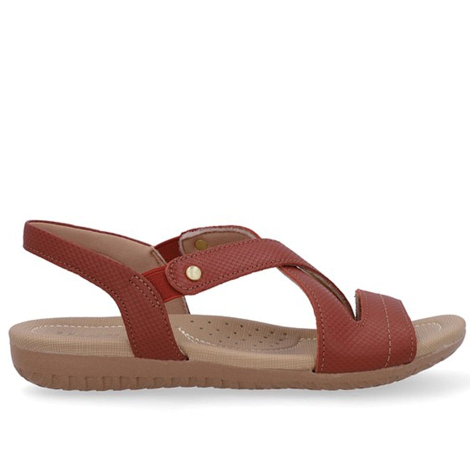 Vista principal Sandália Usaflex Rasteira Couro Elastico Conforto R1804 Terracota - 168 Usaflex marrom