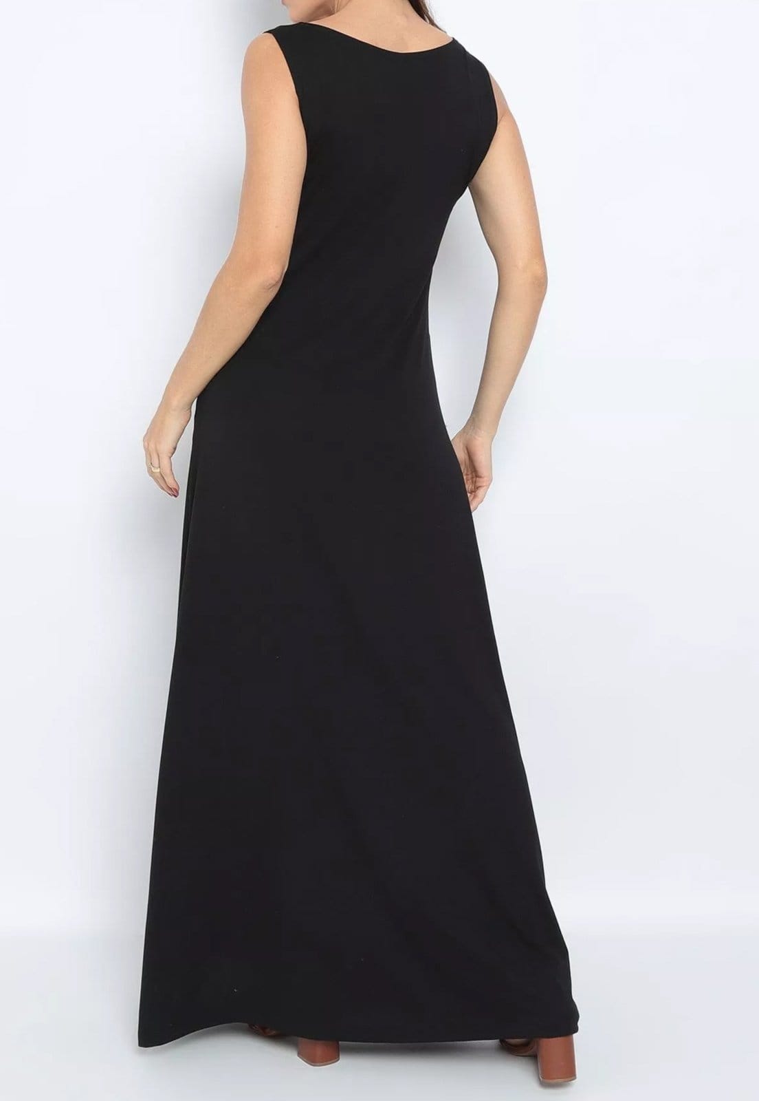 Vista 2 Vestido Viscolycra Maria Paes Longo de Bolso Maria Paes preto