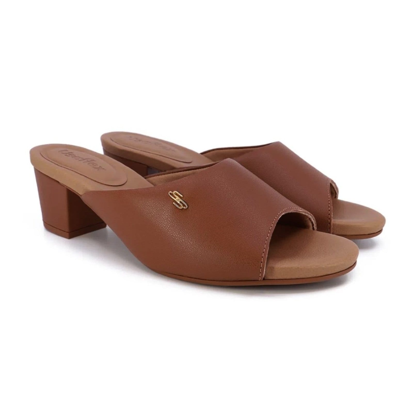 Vista 2 Tamanco Usaflex Feminino Couro Salto Bloco Básico Casual Y8216 Usaflex marrom