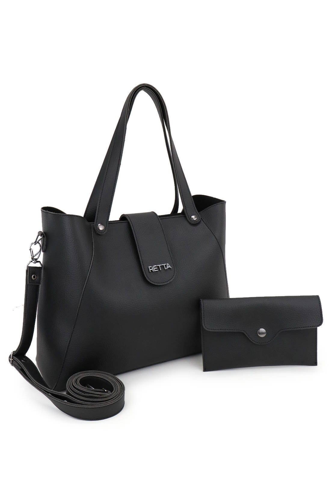 Bolsa Feminina Sacola Transversal Retta Oficial Preta