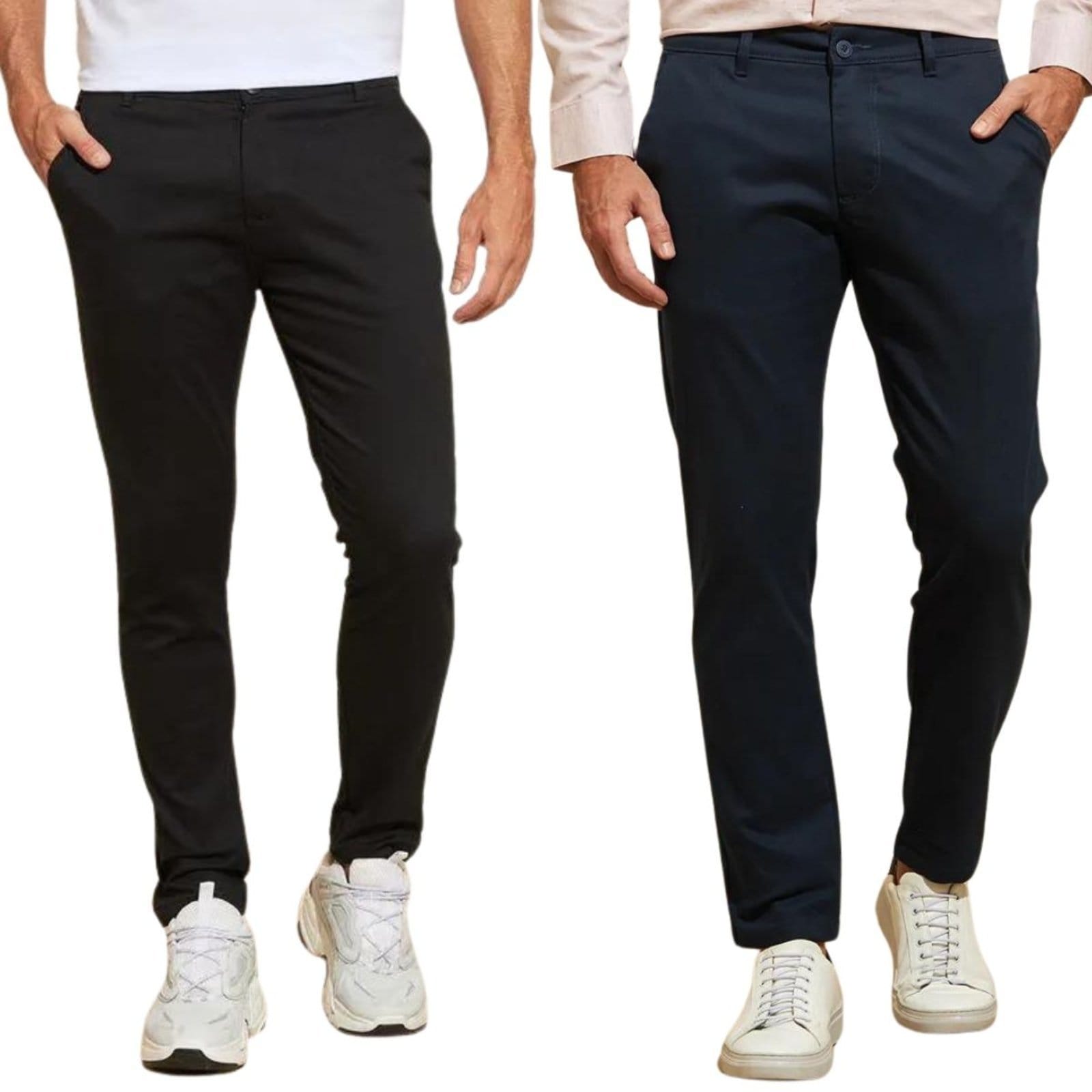 Kit 2 Calças Vih Triny de Sarja Chino Com Bolso Traseiro Embutido Alfaiataria Skinny Preto e Marinho