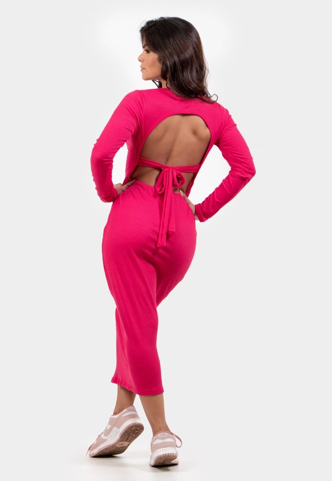 Vestido Midi Rioutlet Decote Laço nas Costas Rosa