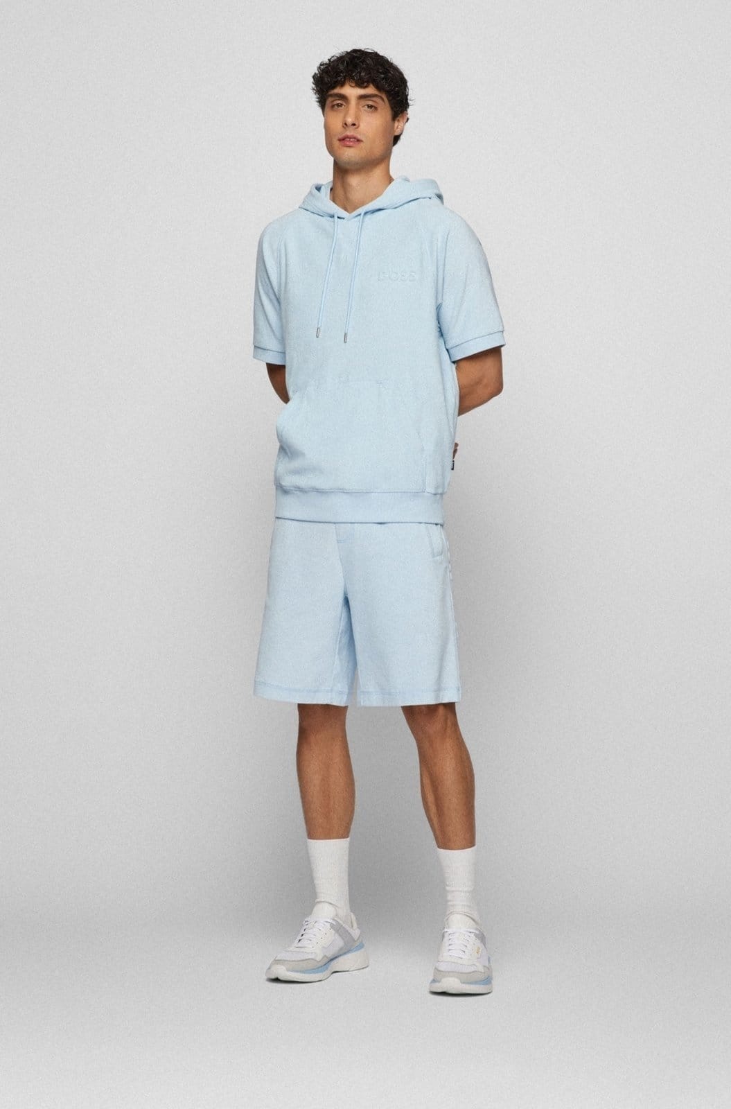 Vista 2 Blusa De Moletom Em Algodão Com Mangas Curtas Boss azul