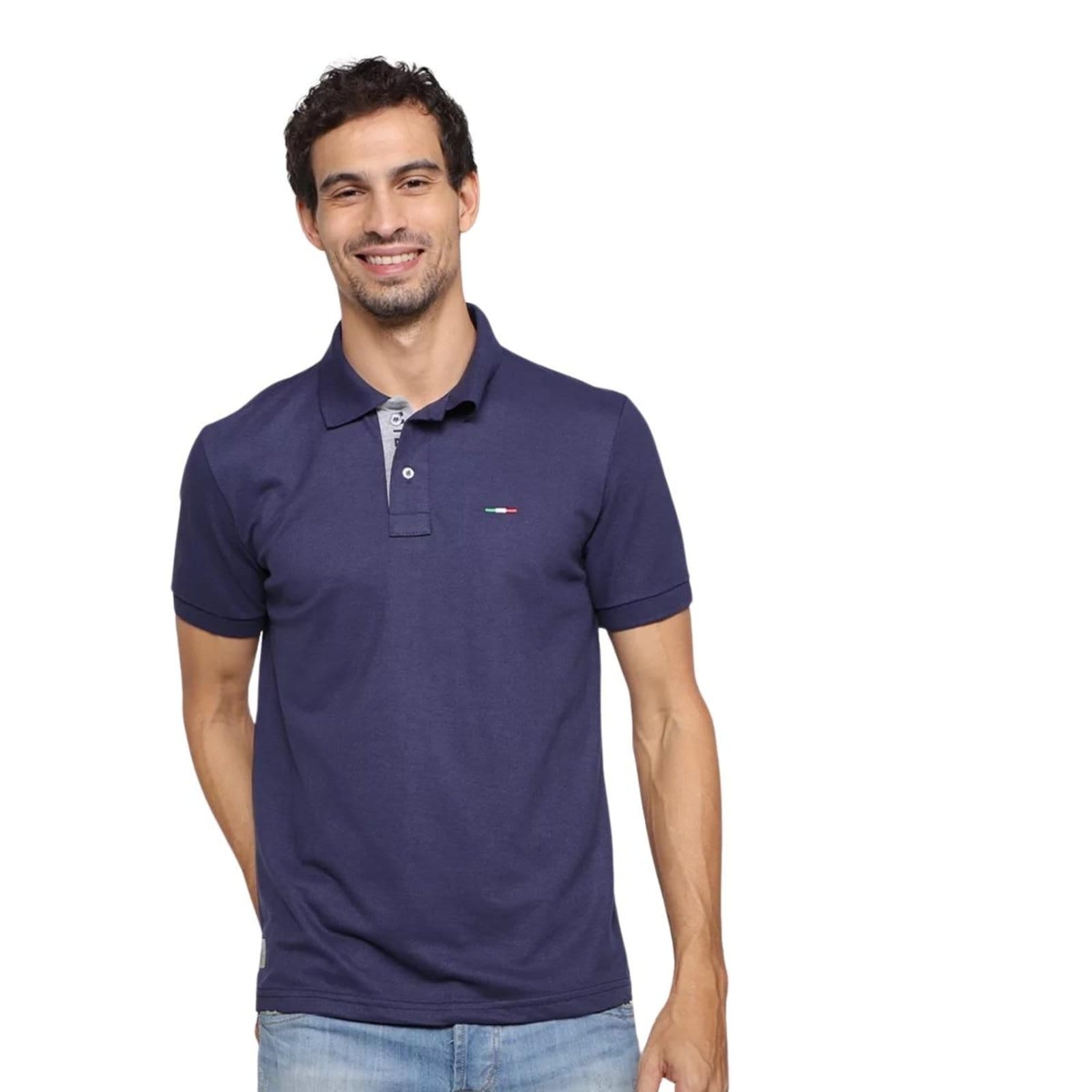 Vista 2 Camisa Polo FMF Masculina Básica Piquet no Estilo Tommy Bordado Itália Marinho FMF azul marinho