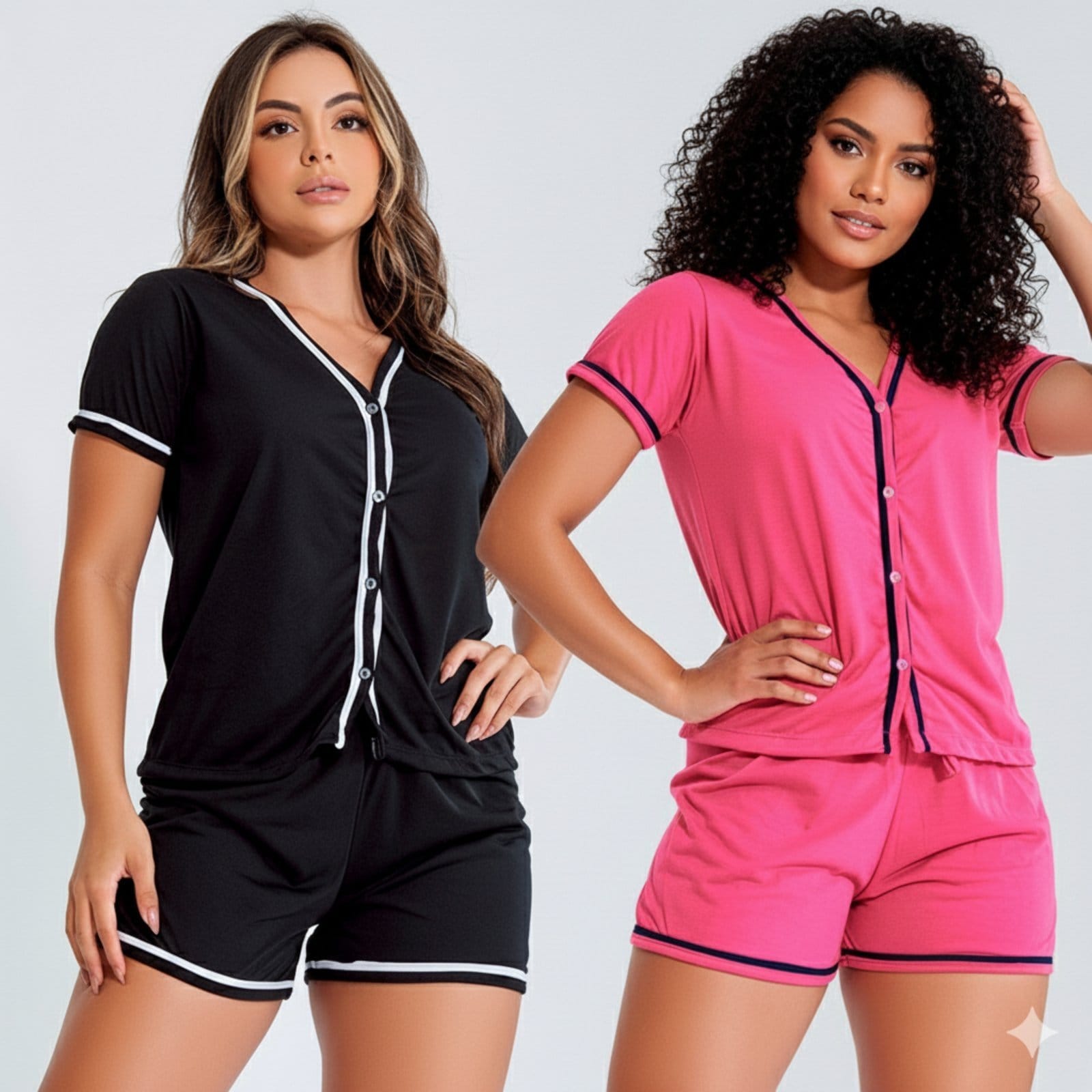 Vista principal Kit 02 Pijamas americanos blogueirinha pijama amamentação Doce Encanto preto/rosa