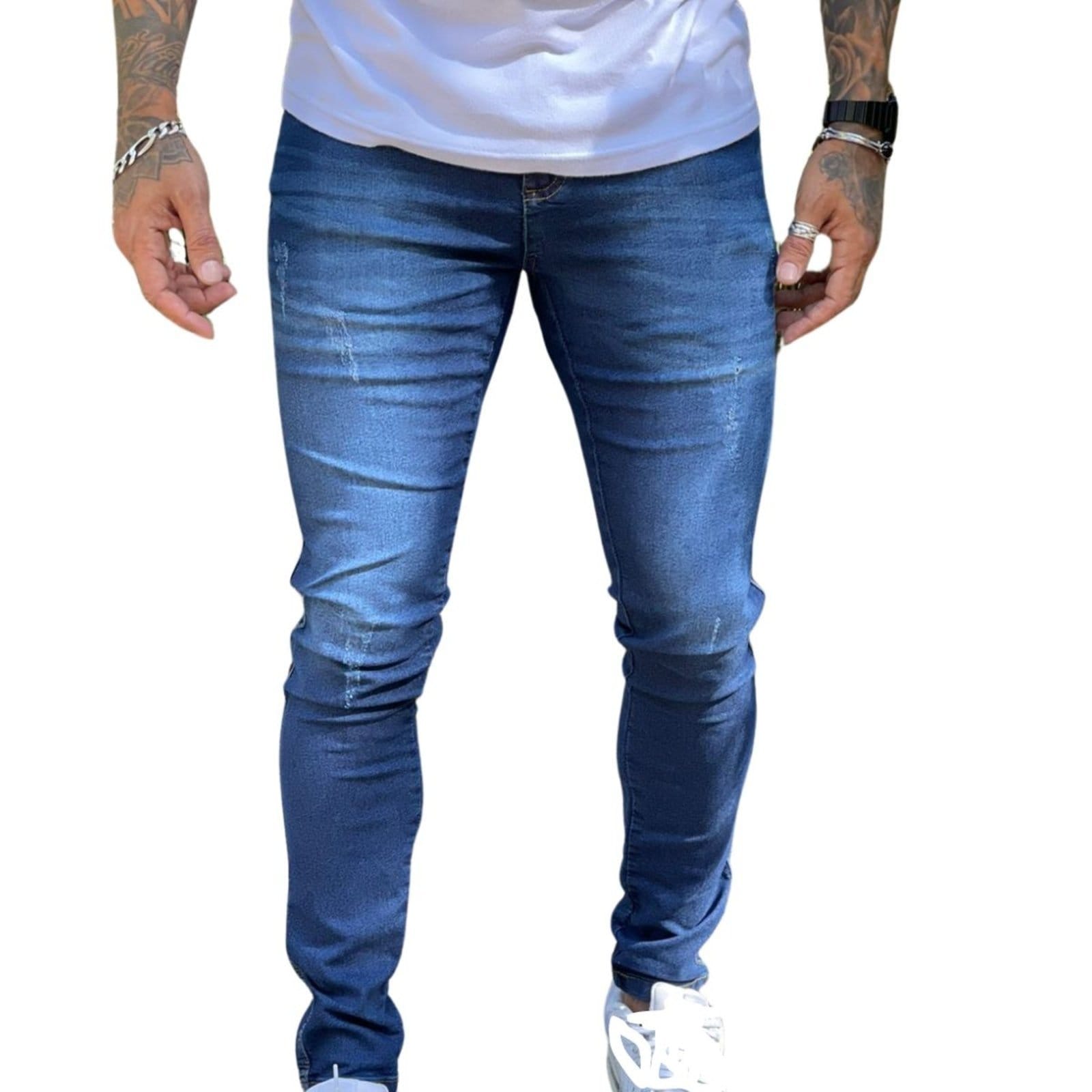 Vista principal Calça Masculina Jeans Com Detalhe em Puido Alleppo Jeans azul