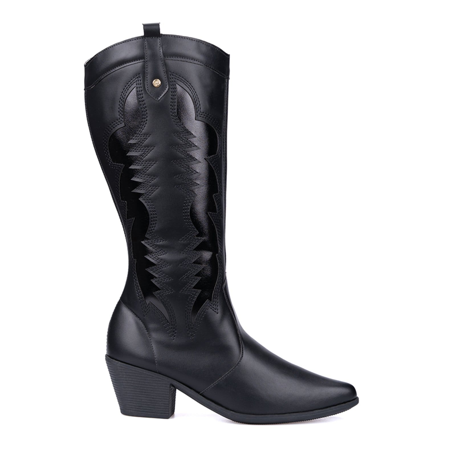 Vista 2 Bota Texana Domidona Feminina Western Cano Longo Preta Metalizado Bico Fino Domidona preto