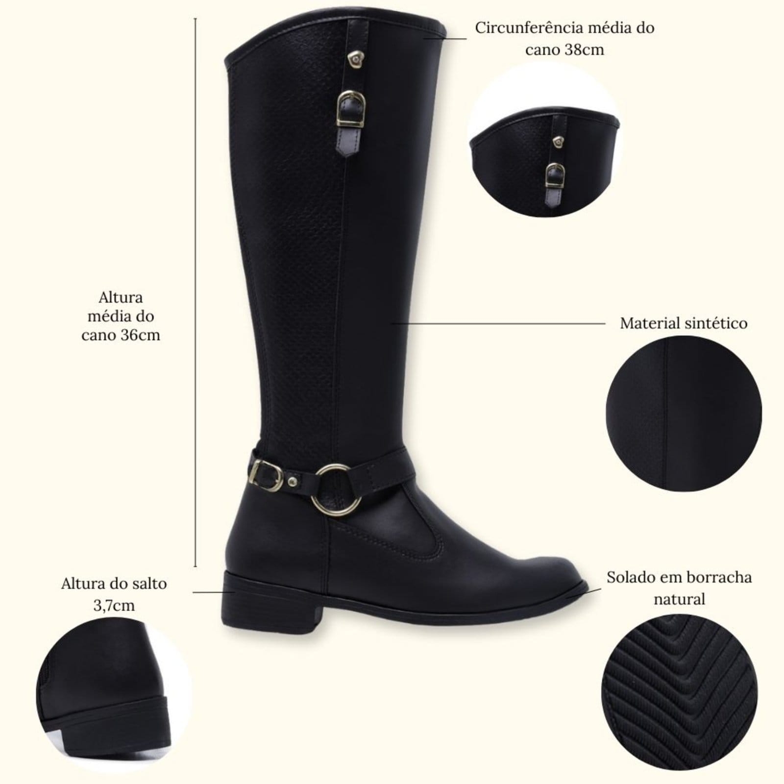 Vista 2 Bota Montaria Feminina Cano Longo Country Schiareli 11080 Schiareli preto